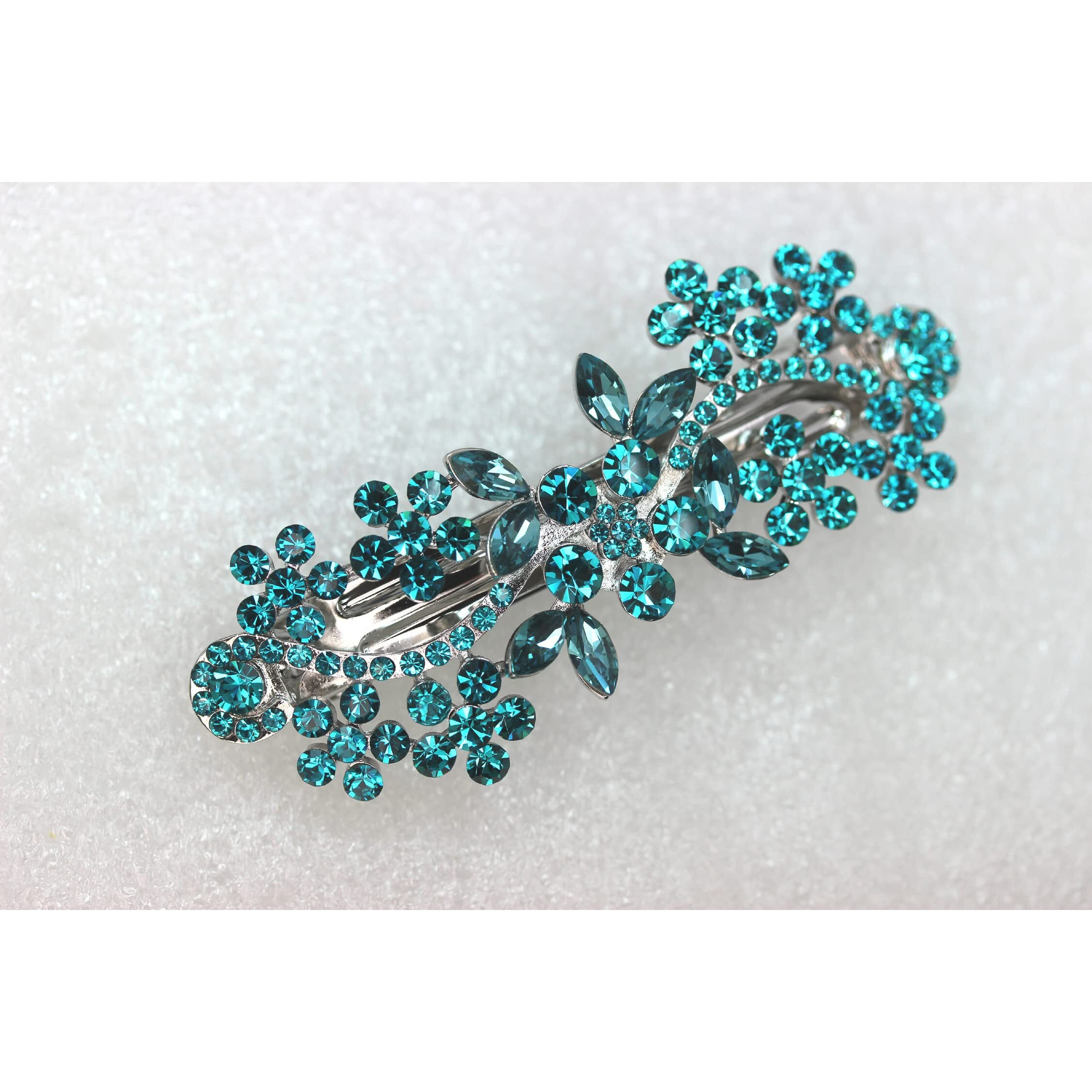 Faship Gorgeous Teal Crystal Flower Barrette Clip
