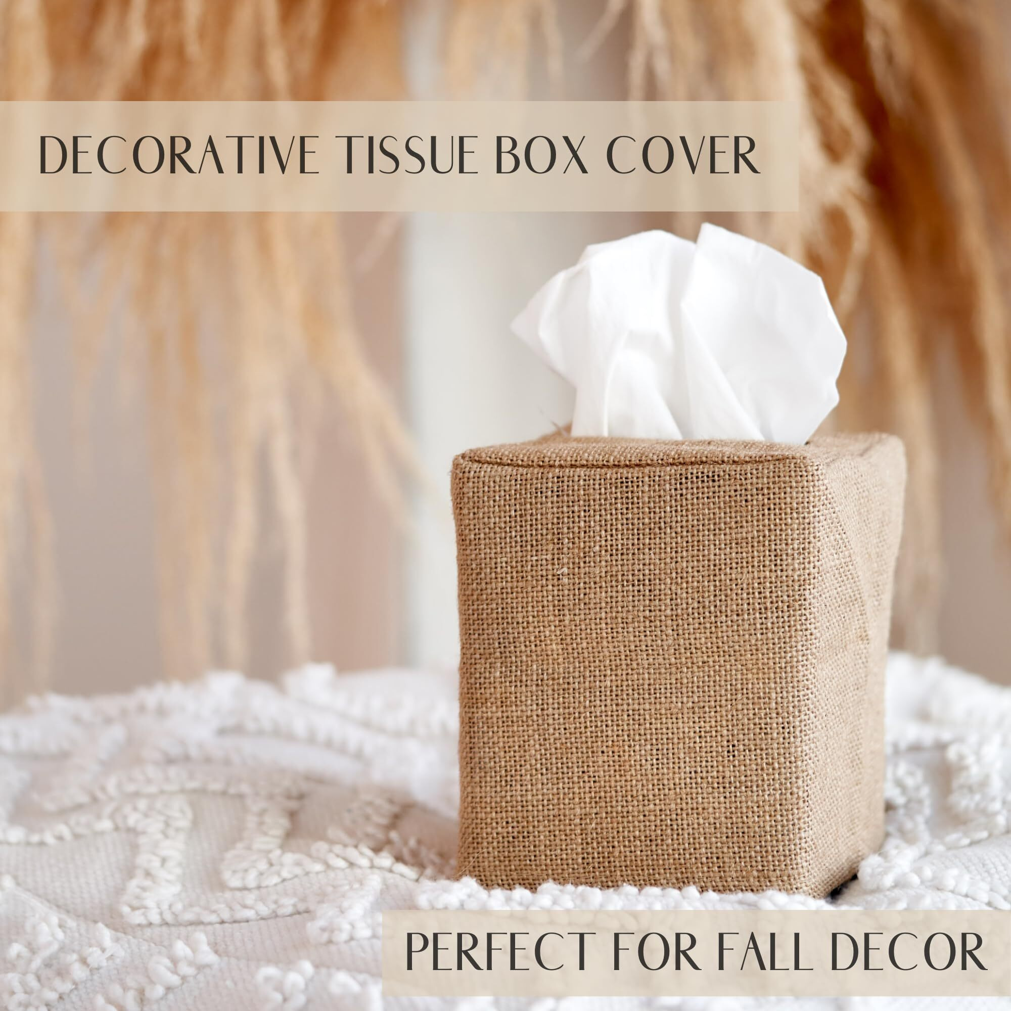 Stylish Tissue Box Cover - This Burlap Holder Instantly Covers Your Square Tissue Boxes - The Perfect Fall Decorative Cube Cover For Your Bathroom And Home