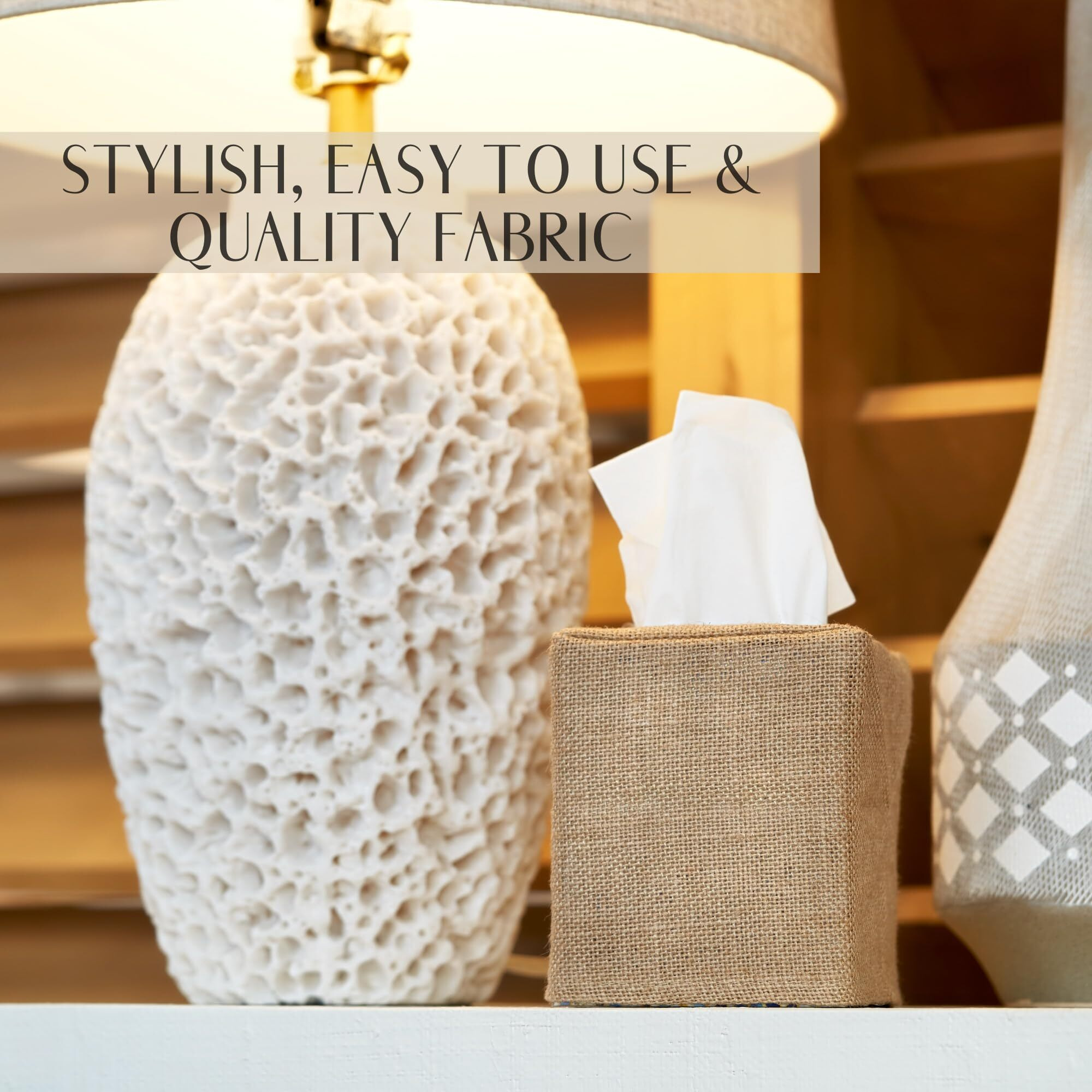 Stylish Tissue Box Cover - This Burlap Holder Instantly Covers Your Square Tissue Boxes - The Perfect Fall Decorative Cube Cover For Your Bathroom And Home