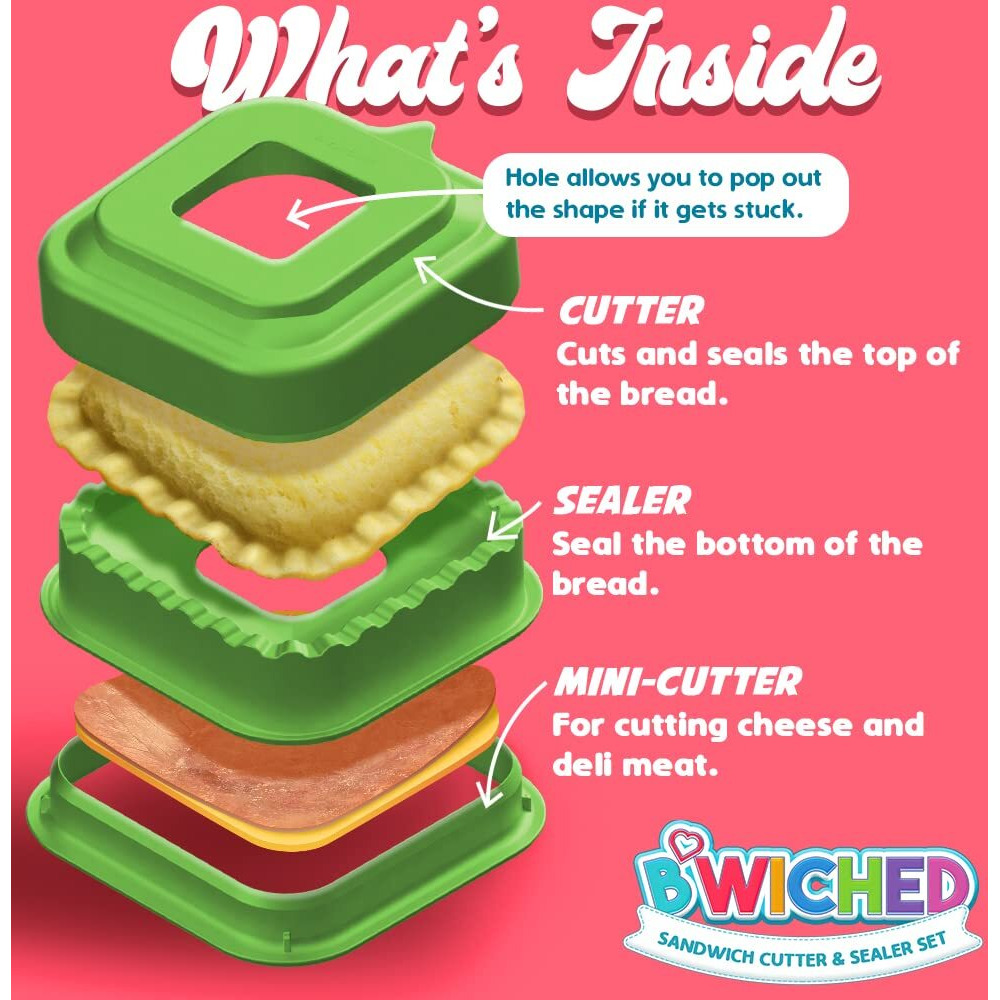 Sandwich Cutter And Sealer - Crustless Sandwich Maker - Cut And Seal - Great For Lunchbox And Bento Box - Boys And Girls Kids Lunch - Sandwich Cutters For Kid (Square)