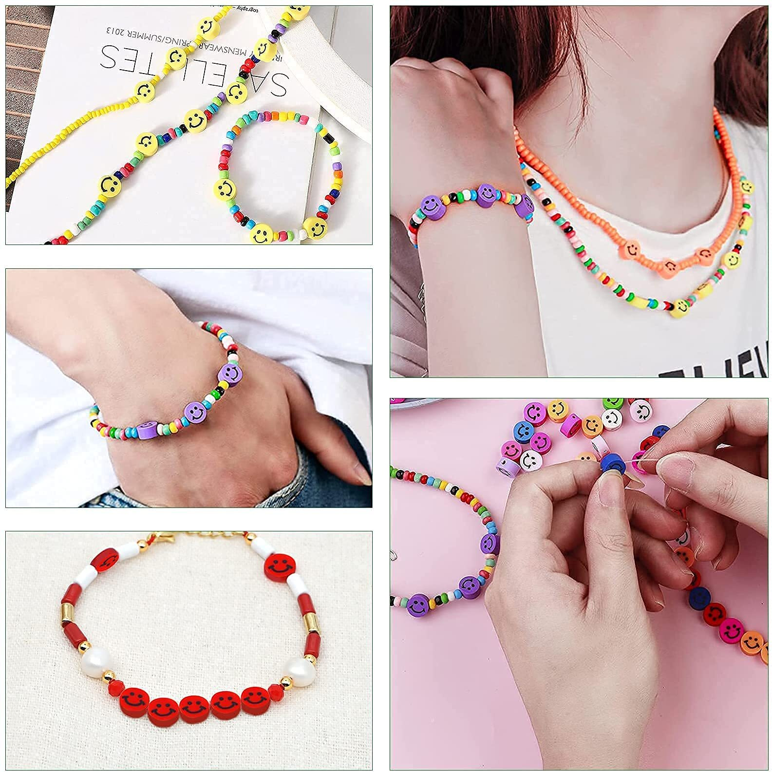 200Pcs Colorful Smiley Face Beads 10Mm Round Happy Face Polymer Clay Beads For Jewelry Making