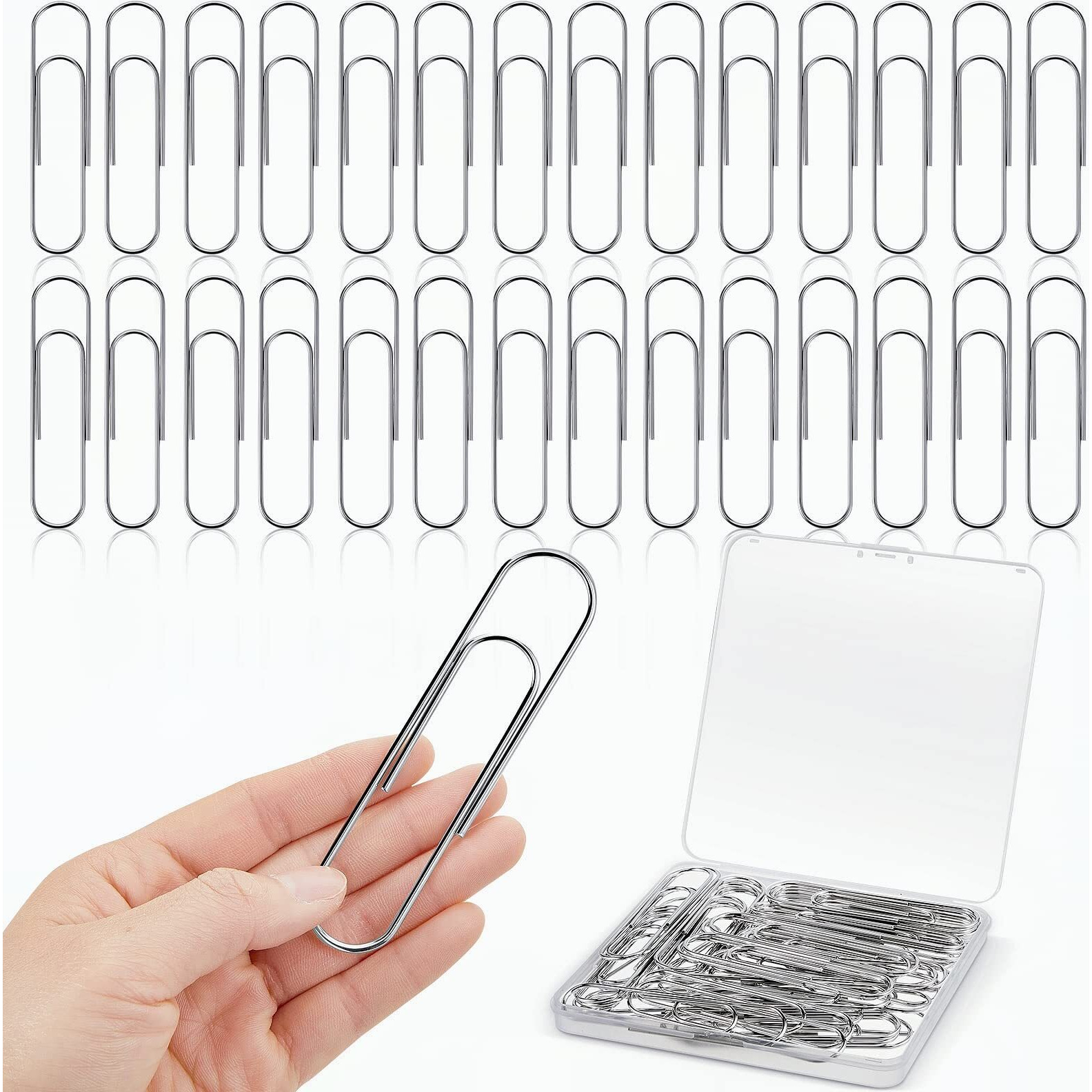 Kisston 48 Pcs Extra Large Paper Clips 4 Inches Jumbo Paper Clips 100 Mm Metal Mega Paperclips Big Sheet Holder For Student Office Worker Organizing Storage Home Supplies (Silver)