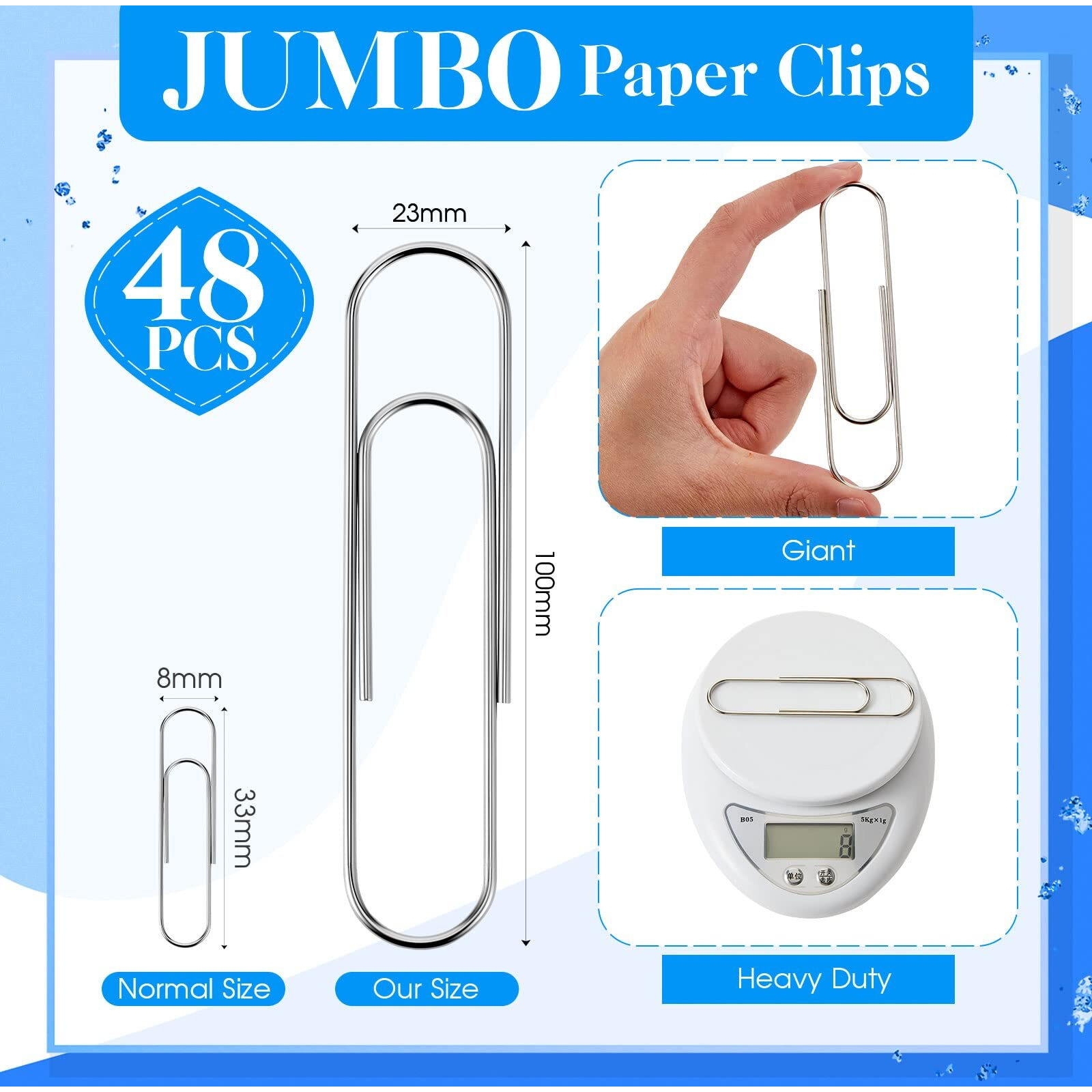 Kisston 48 Pcs Extra Large Paper Clips 4 Inches Jumbo Paper Clips 100 Mm Metal Mega Paperclips Big Sheet Holder For Student Office Worker Organizing Storage Home Supplies (Silver)
