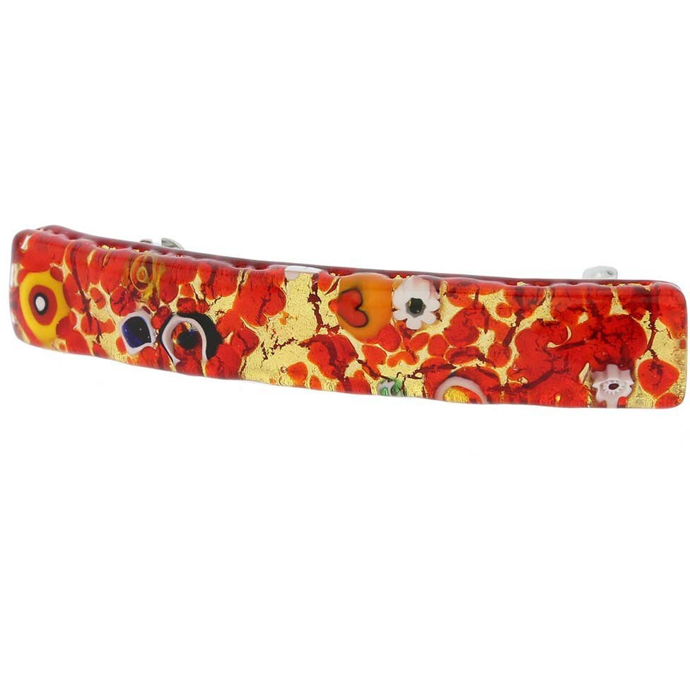 Glassofvenice Murano Glass Venetian Reflections Hair Clip - Red Gold