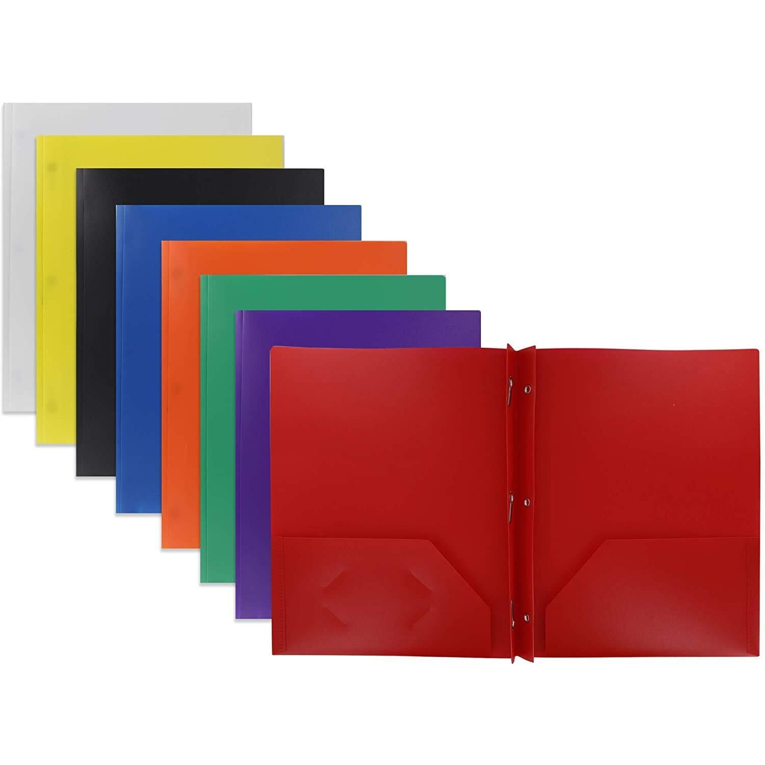 Emraw 2 Pocket Poly Portfolio Two Pockets Folder With 3 Prongs And Business Card Holder Organizer Designed For Home  Office  School  Classroom And More - Actual Colors May Vary (Pack Of 3)