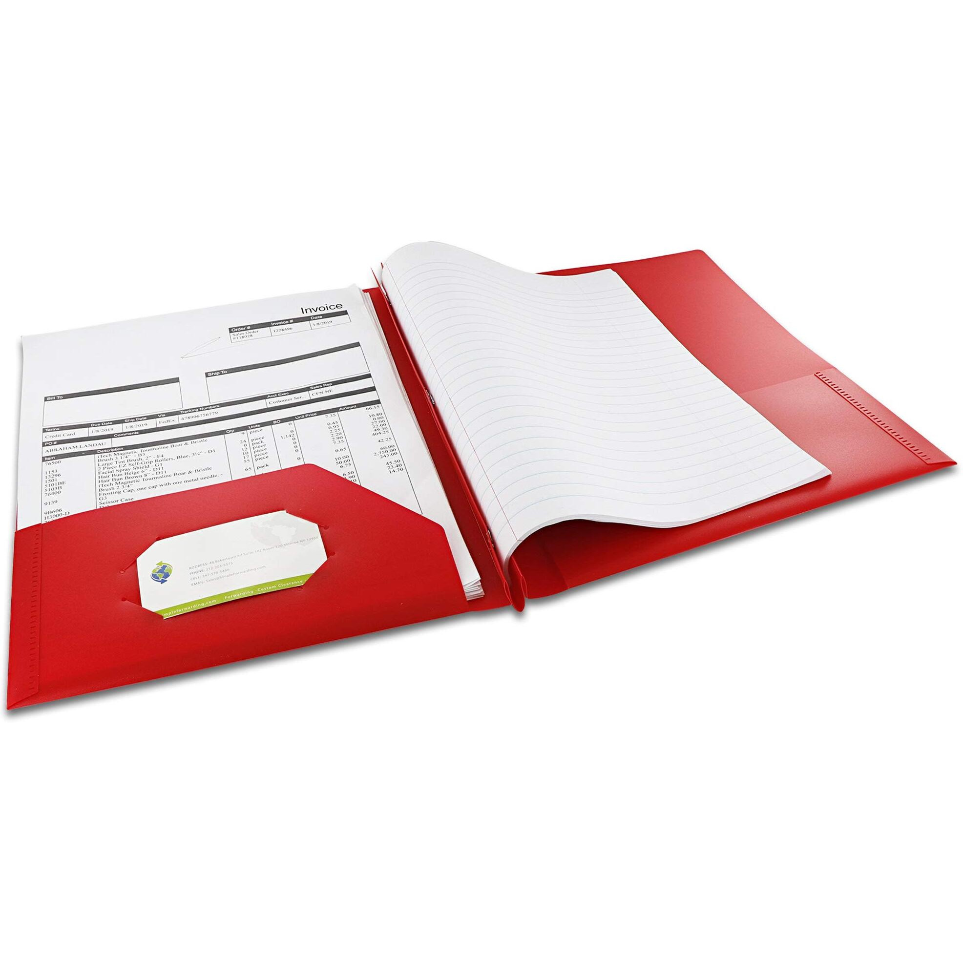 Emraw 2 Pocket Poly Portfolio Two Pockets Folder With 3 Prongs And Business Card Holder Organizer Designed For Home  Office  School  Classroom And More - Actual Colors May Vary (Pack Of 3)