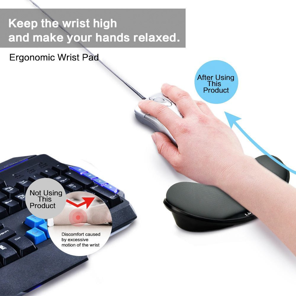 Lingsfire Memory Foam Mouse Wrist Rest Keyboard Wrist Rest Pad Anti-Skid Mousepad Support Wrist Rest Mat For Office Computer Laptop Mac- Durable Comfortable Lightweight Easy Typing Pain Relief (Black)