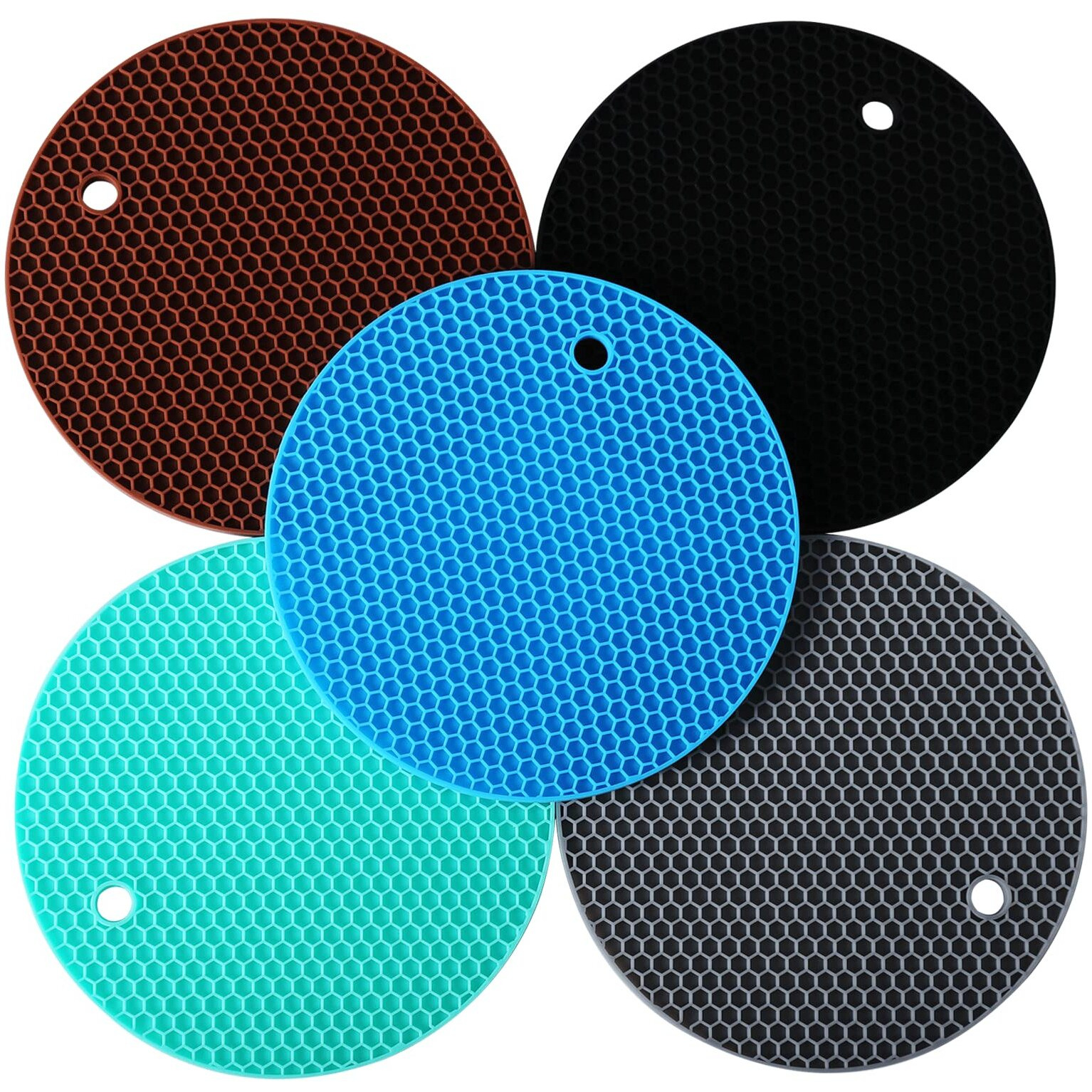 5 Pack Silicone Pot Holder Trivet Mats  Heatproof Trivets For Hot Dishes  Nonslip Insulation Honeycomb Rubber Hot Pads For Countertop  Extra Thick & Flexible Mats Heat Resistant Trivets (Multicolor)