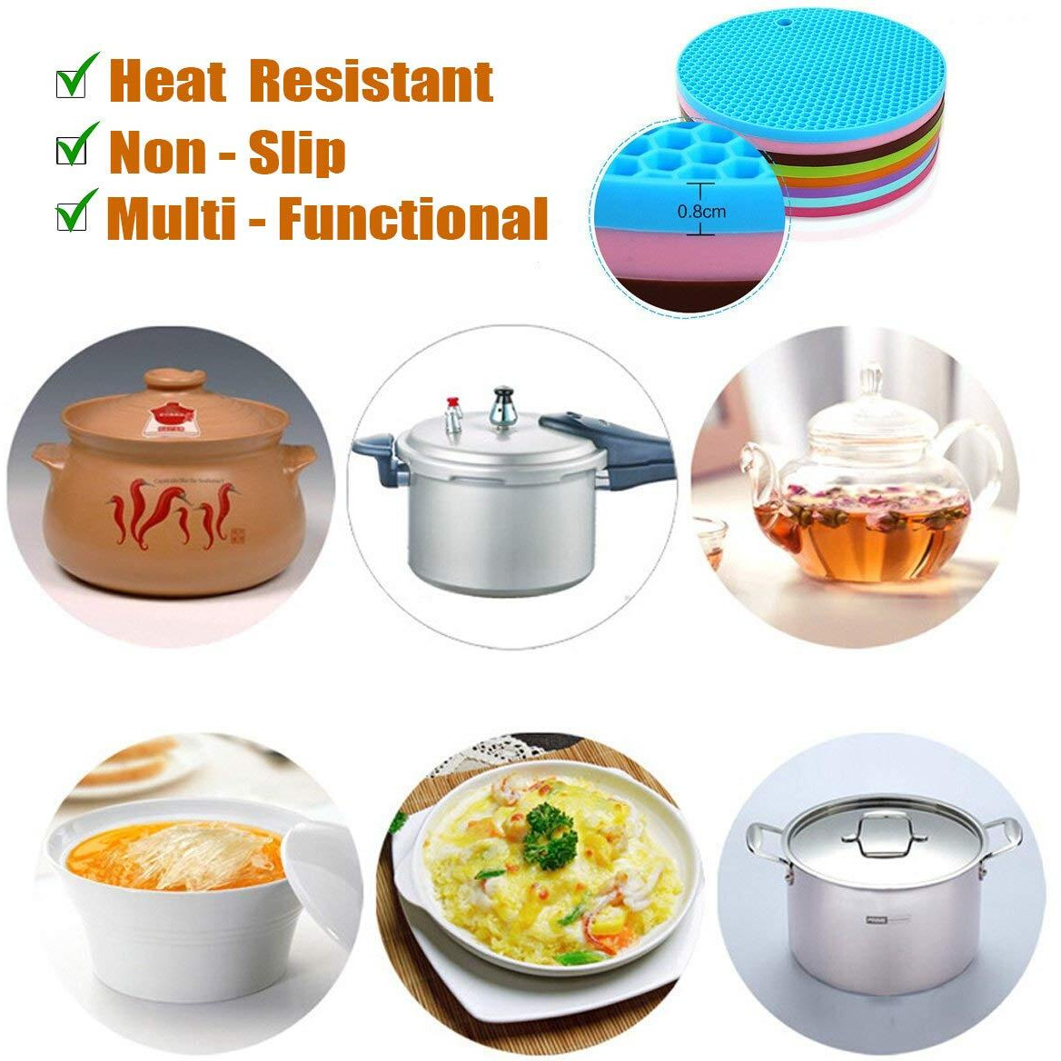 5 Pack Silicone Pot Holder Trivet Mats  Heatproof Trivets For Hot Dishes  Nonslip Insulation Honeycomb Rubber Hot Pads For Countertop  Extra Thick & Flexible Mats Heat Resistant Trivets (Multicolor)