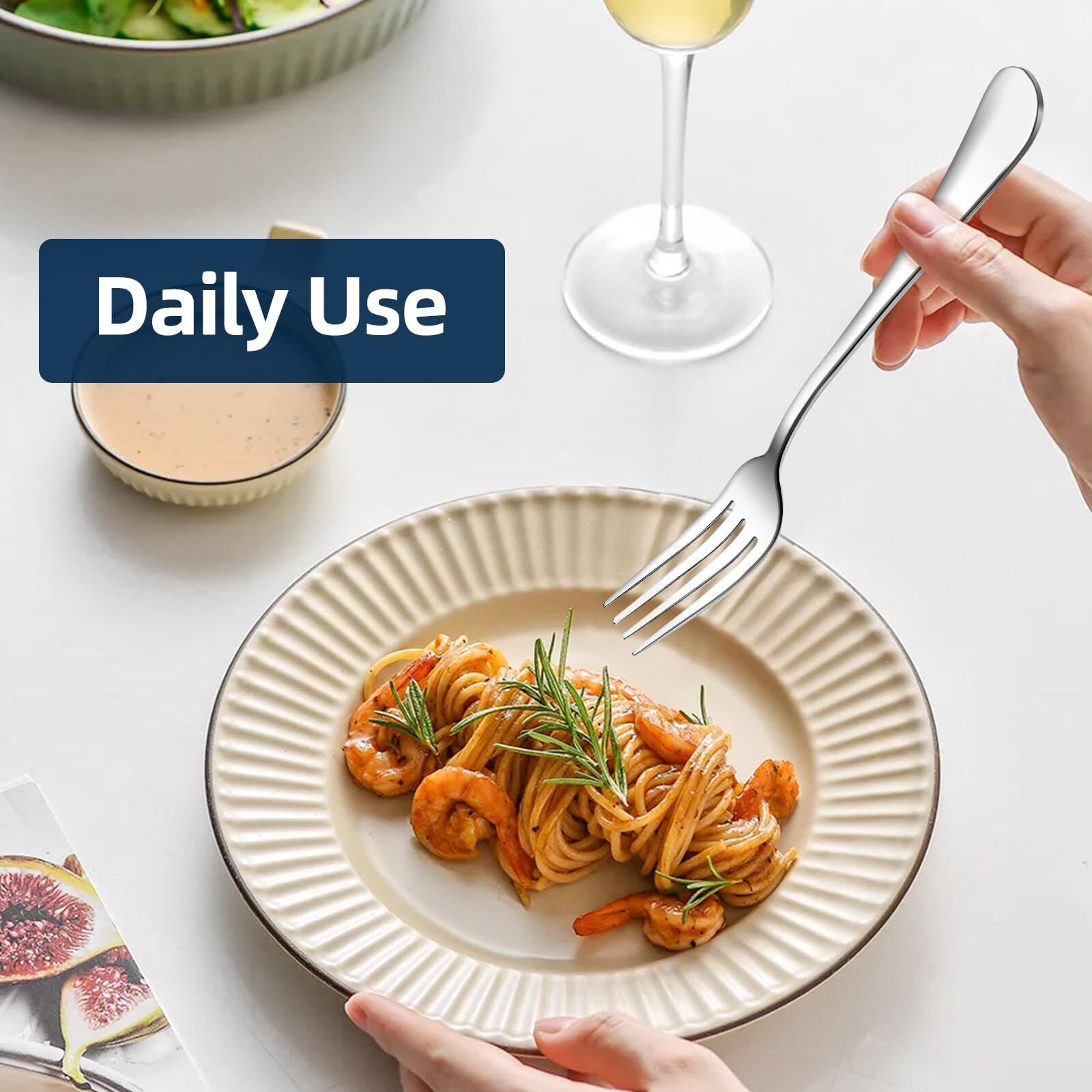 16 Piece Dinner Forks  8 Inch  Top Food Grade Extra-Fine Stainless Steel Silverware Forks Silverware Set  Dishwasher Safe (Silver)