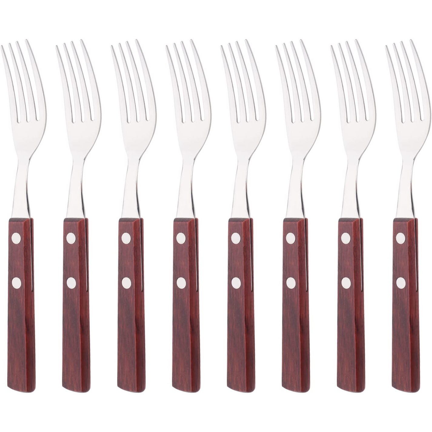 Uniturcky 8-Piece Dinner Forks Set  304 Stainless Steel Forks With Natural Wood Handle  Reddishbrown Wood Handle Flatware  7.9 Inches Salad Forks