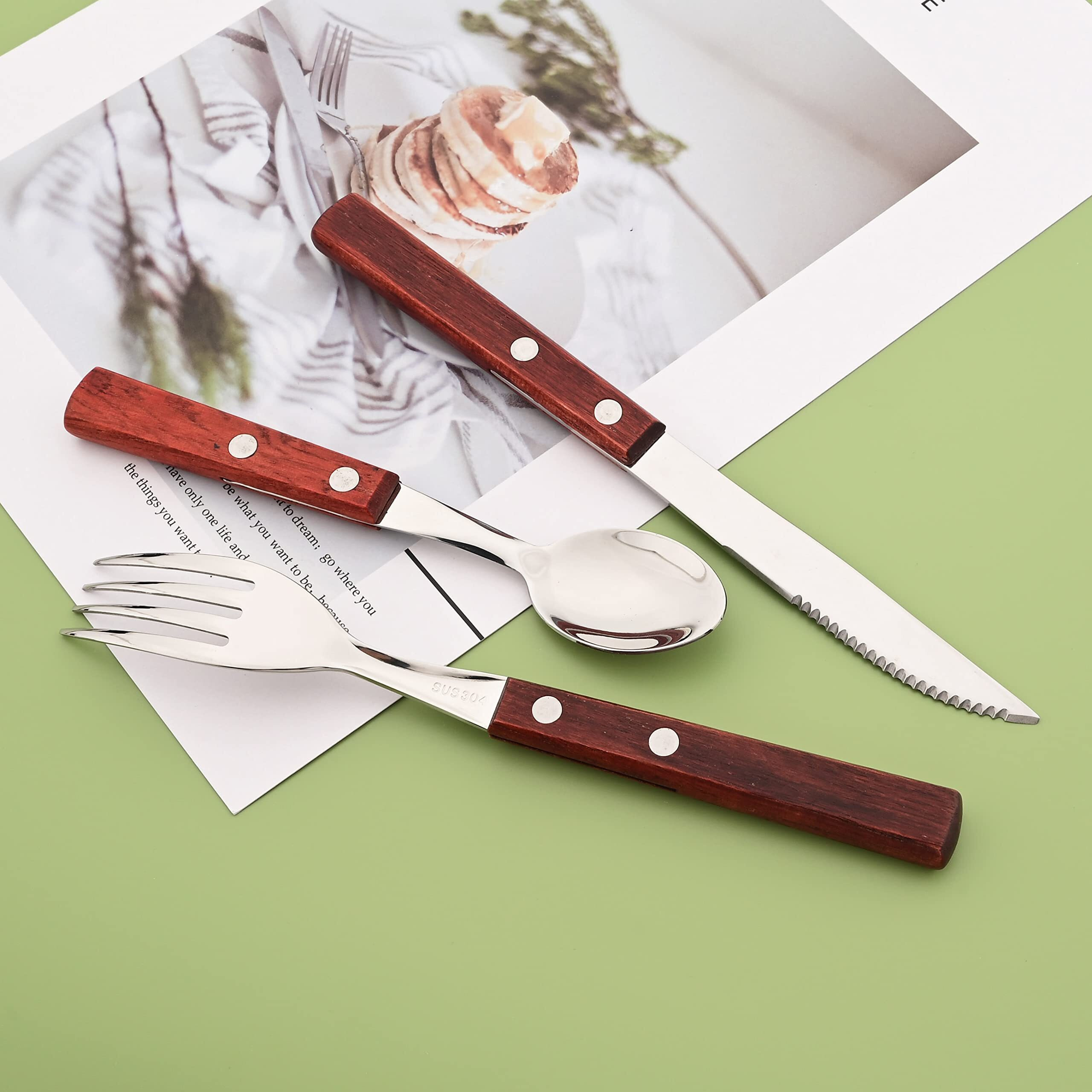 Uniturcky 8-Piece Dinner Forks Set  304 Stainless Steel Forks With Natural Wood Handle  Reddishbrown Wood Handle Flatware  7.9 Inches Salad Forks