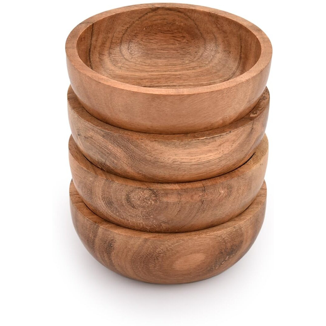 Samhita Acacia Wooden Small Bowl For Nuts  Candy  Appetizer  Snacks  Olive And Salsa | Dining DCor Absolute Beautiful (Set Of 4) (4"" X 4"" X 1.5"")