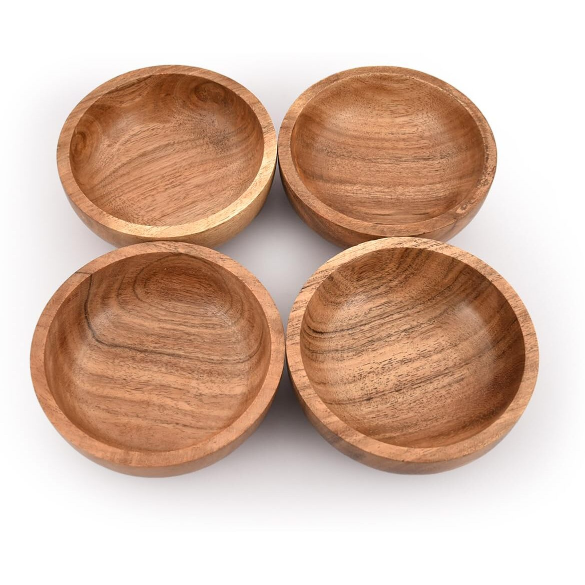 Samhita Acacia Wooden Small Bowl For Nuts  Candy  Appetizer  Snacks  Olive And Salsa | Dining DCor Absolute Beautiful (Set Of 4) (4"" X 4"" X 1.5"")