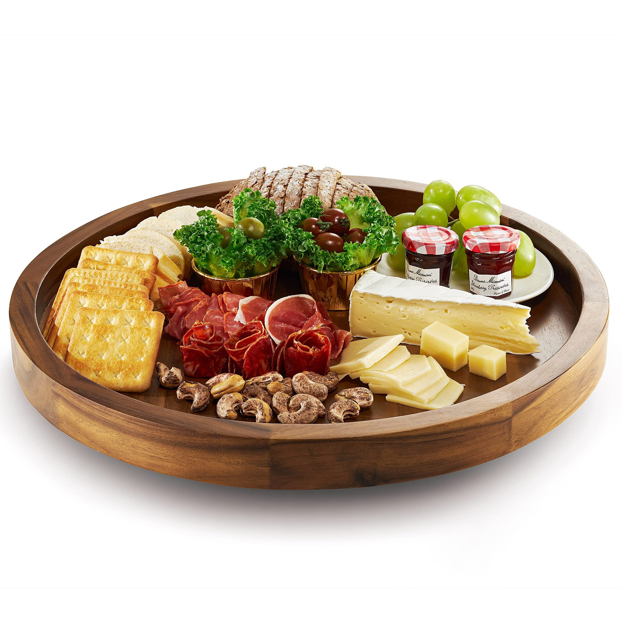 Tidita 18"" Acacia Lazy Susan Turntable For Table - Wooden Charcuterie Boards Cheese Board - Extra Large Lazy Susan Organizer - Kitchen Turntable For Cabinet  Pantry (18 Inch  Acacia)