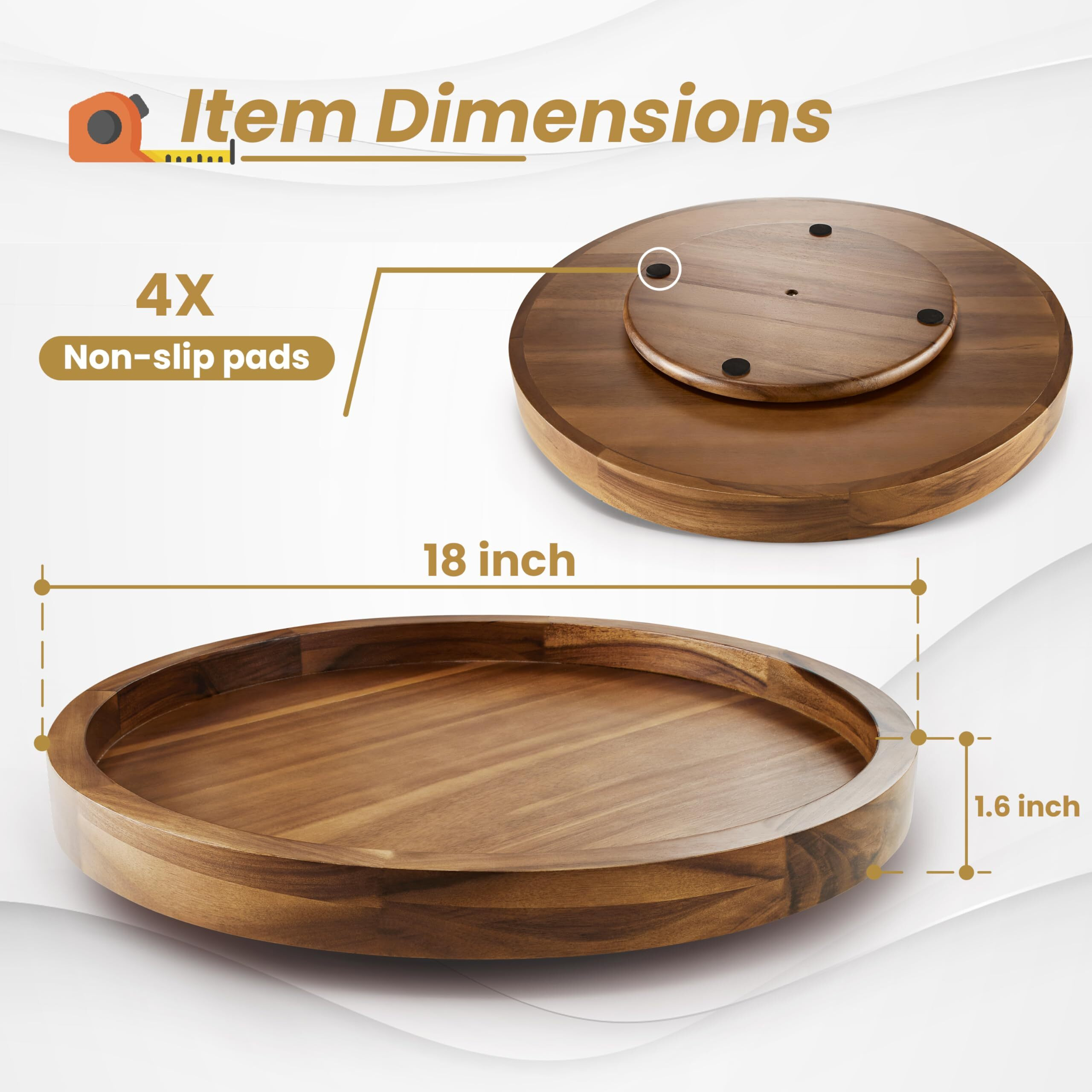 Tidita 18"" Acacia Lazy Susan Turntable For Table - Wooden Charcuterie Boards Cheese Board - Extra Large Lazy Susan Organizer - Kitchen Turntable For Cabinet  Pantry (18 Inch  Acacia)