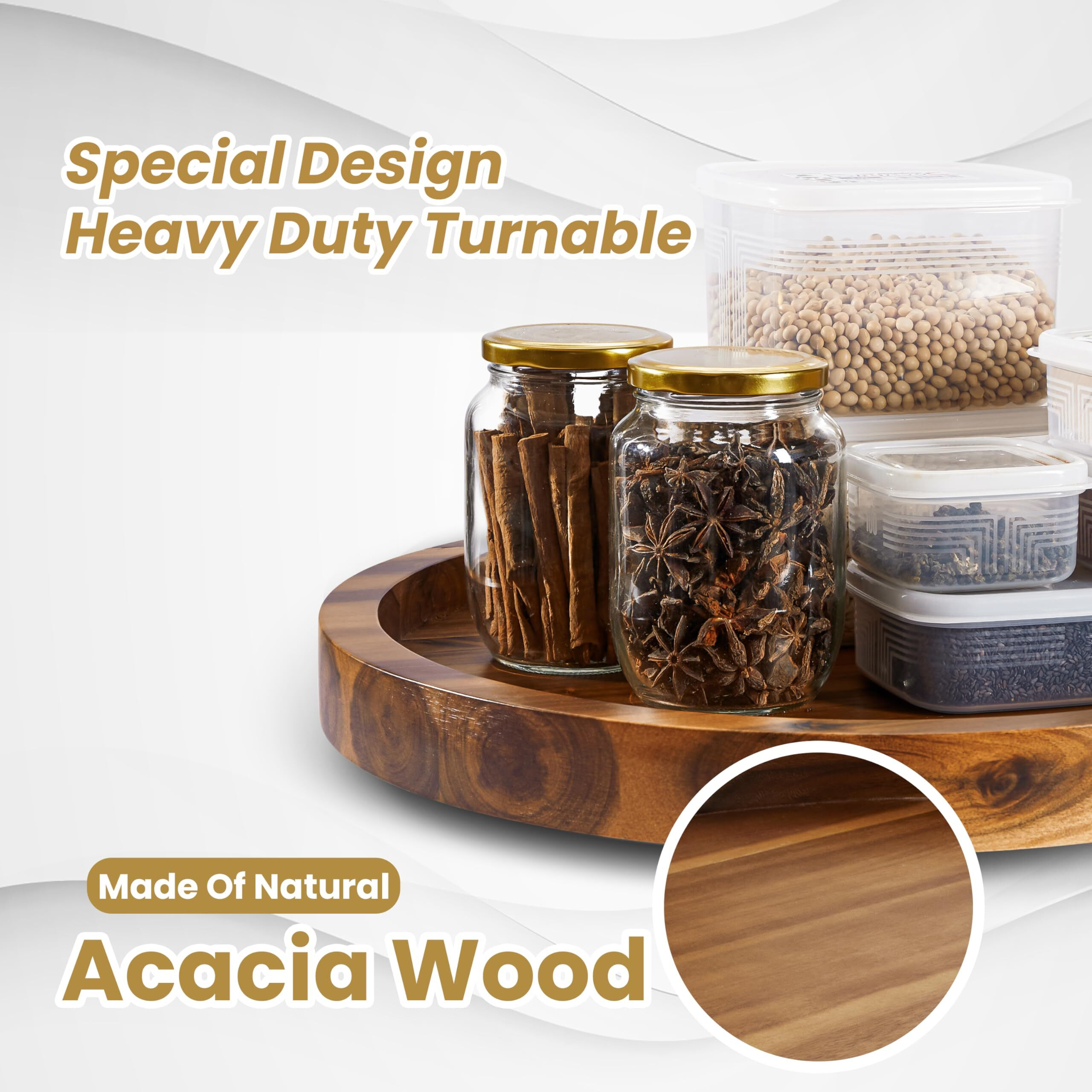 Tidita 18"" Acacia Lazy Susan Turntable For Table - Wooden Charcuterie Boards Cheese Board - Extra Large Lazy Susan Organizer - Kitchen Turntable For Cabinet  Pantry (18 Inch  Acacia)