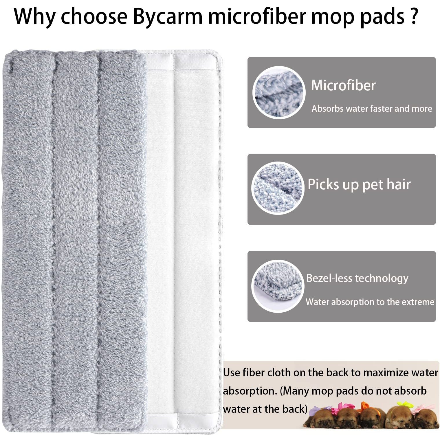 Bycarm Microfiber Flat Mop Pads Compatible With Libman Bosheng & 13 Inch Flat Mop Or Mop Bucket Set(6 Pack)  13"" X 4.9"" Washable Replacement Mop Pads For Floor Cleaning