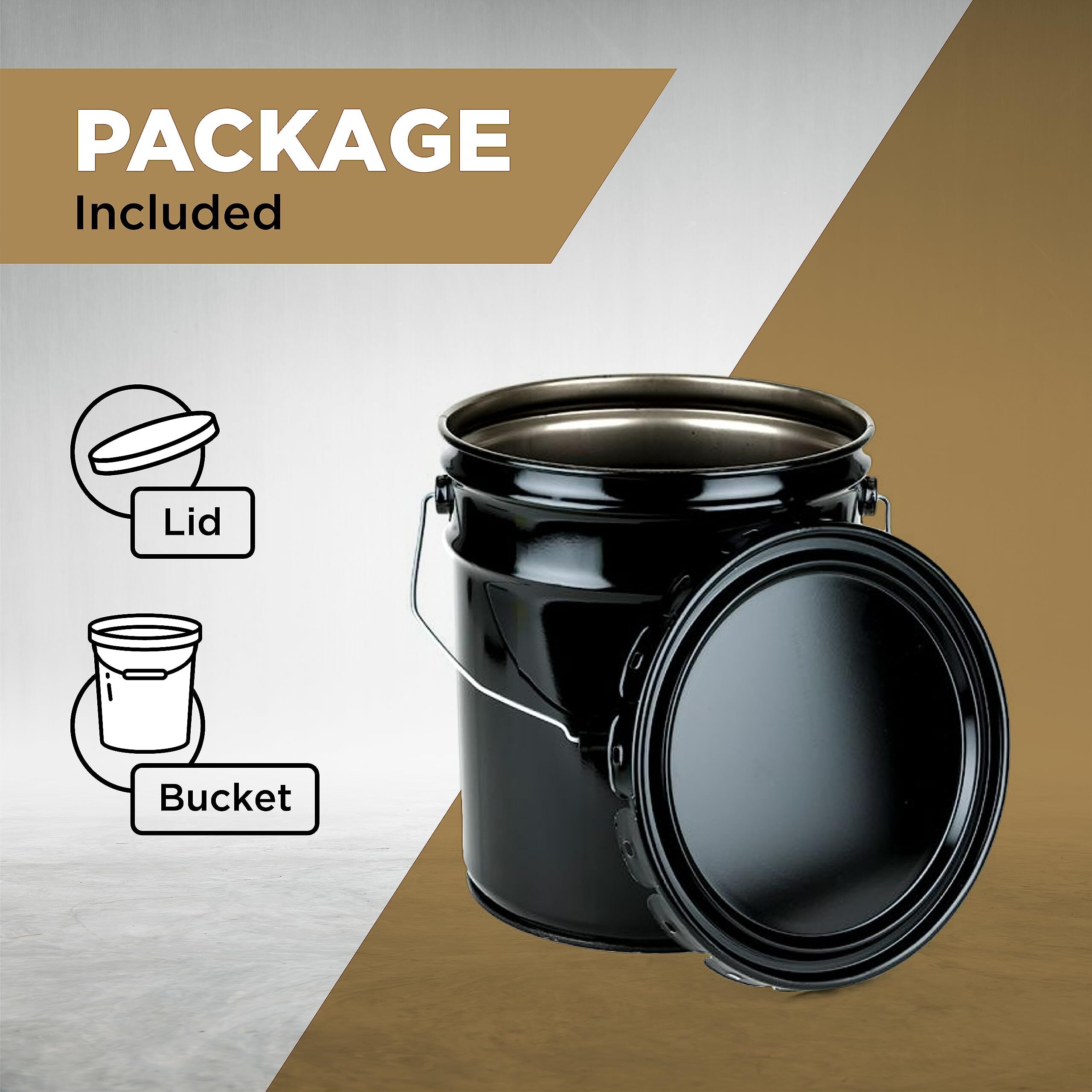 Ateret 5 Gallon Black Metal Bucket & Lid  Heavy Duty Durable Pails And Lids For Outdoor And Household Use (1 Pack)