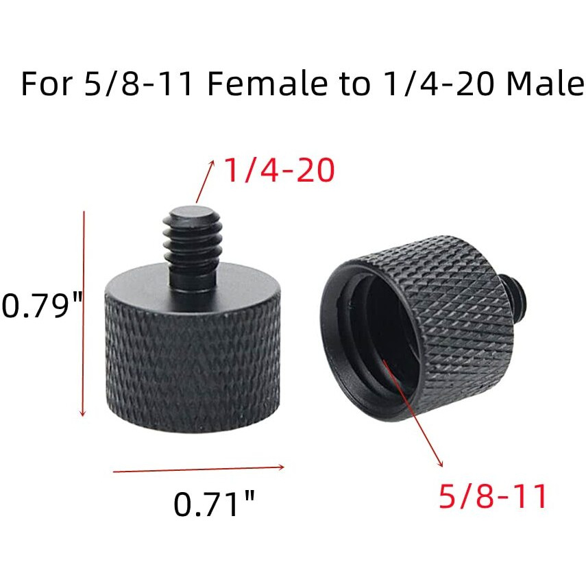 Dahszhi Mic Screw Adapter  Aluminum Alloy Thread Adapter 5/8-11 Female To 1/4-20 Male For Mic Stand  Camera Monitor  Tripod  Microphone Holder 4 Pack