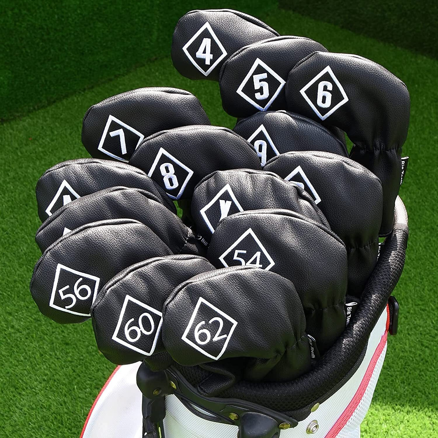 Big Teeth Golf Iron Head Covers 10Pcs Set Long Neck Golf Club Protector Leather With Number Tag Fit For Taylormade All Brands