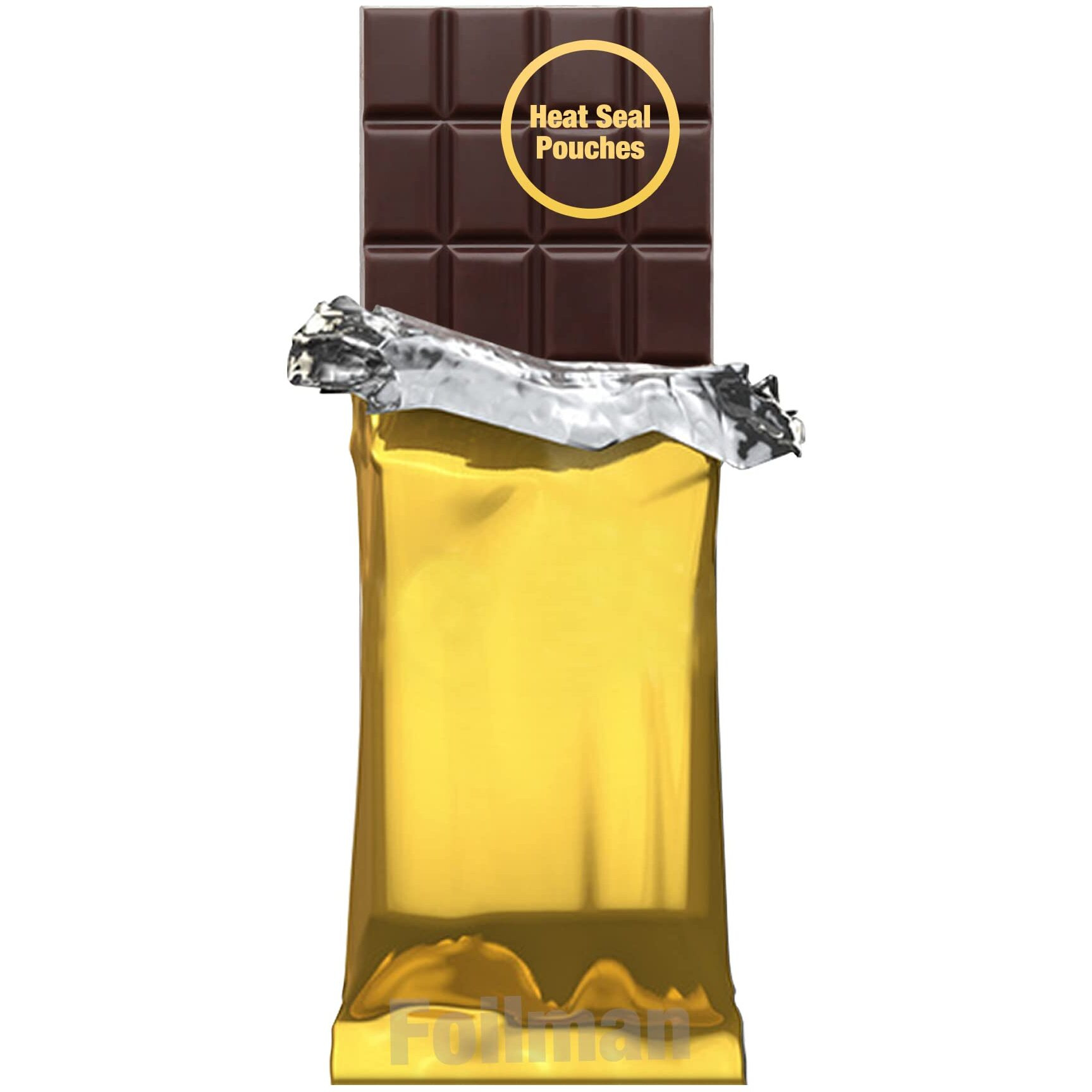 Foilman - Heat Seal Bags (Metallized) For Chocolate Bar Wrapping - Actual Bags Size 3 X 6 3/8 - Fits Bar Size 2.25 X 5.5 Inches (100 Pack) (Dark Gold)