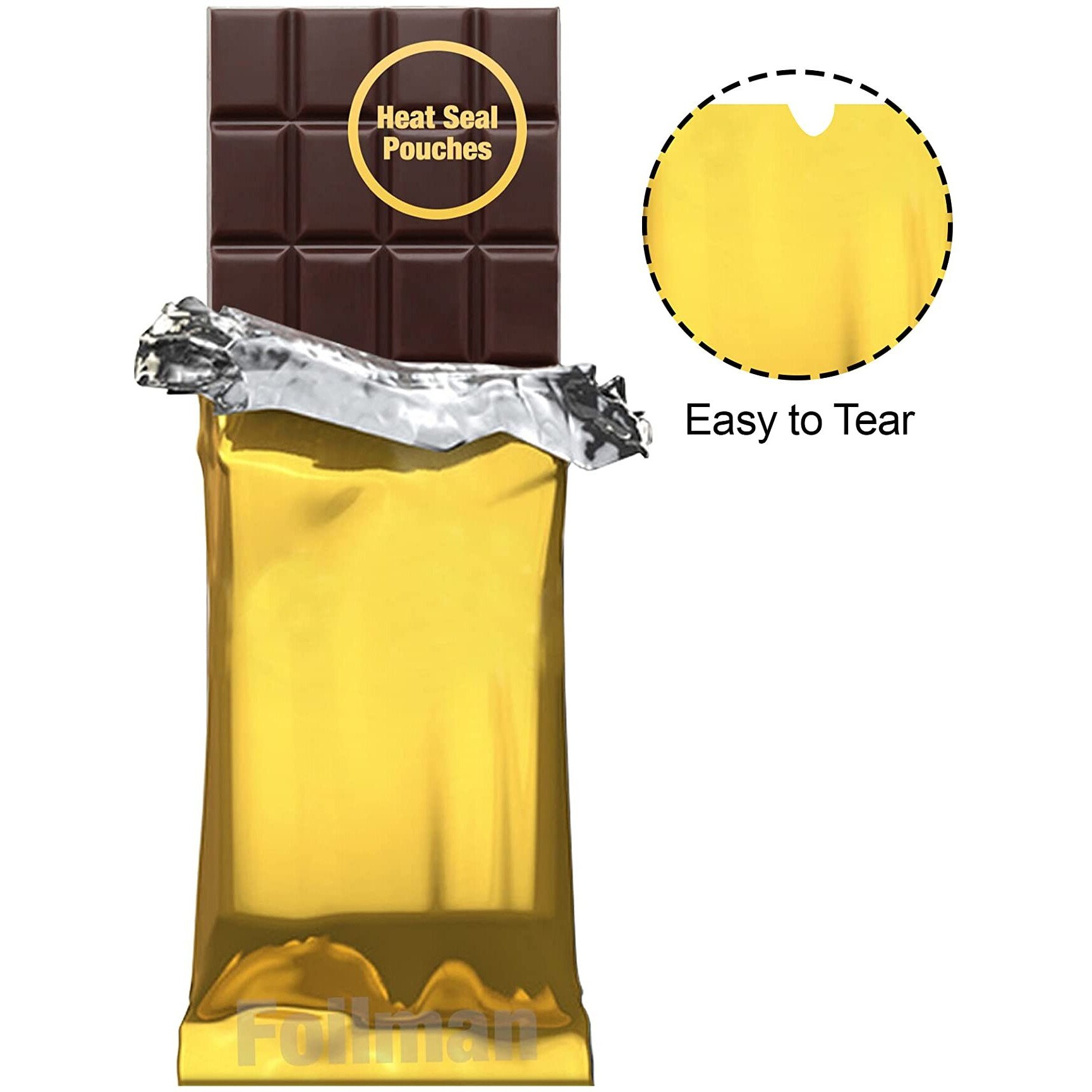 Foilman - Heat Seal Bags (Metallized) For Chocolate Bar Wrapping - Actual Bags Size 3 X 6 3/8 - Fits Bar Size 2.25 X 5.5 Inches (100 Pack) (Dark Gold)