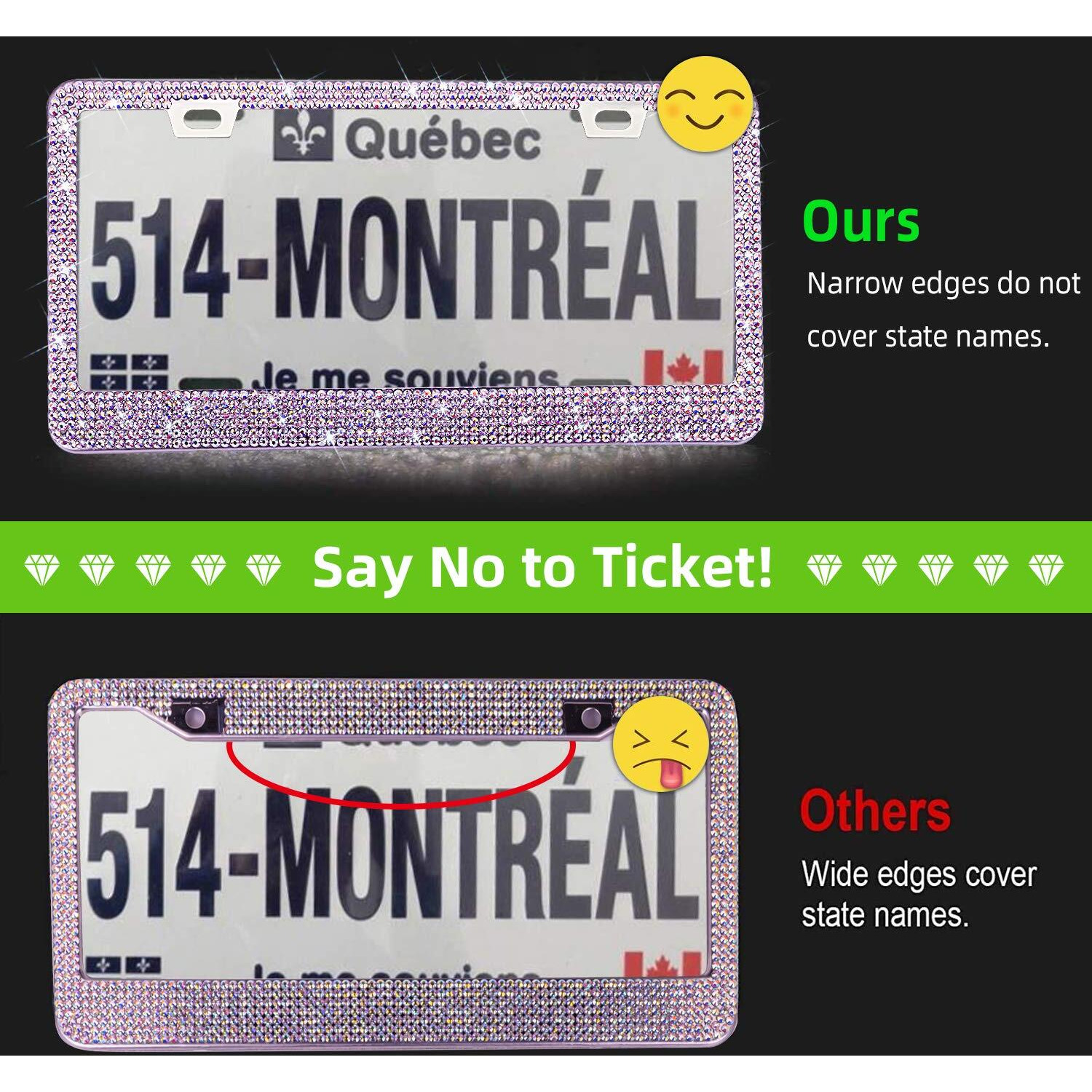 Oklpf Bling License Plate Frame For Women  1Pcs Sparkly Stainless Steel License Plate Frames| Over 1000 Pcs 14 Facets Bedazzled Clear Glass Diamond Rhinestone Crystals W/Free Glitter White Diamond Box