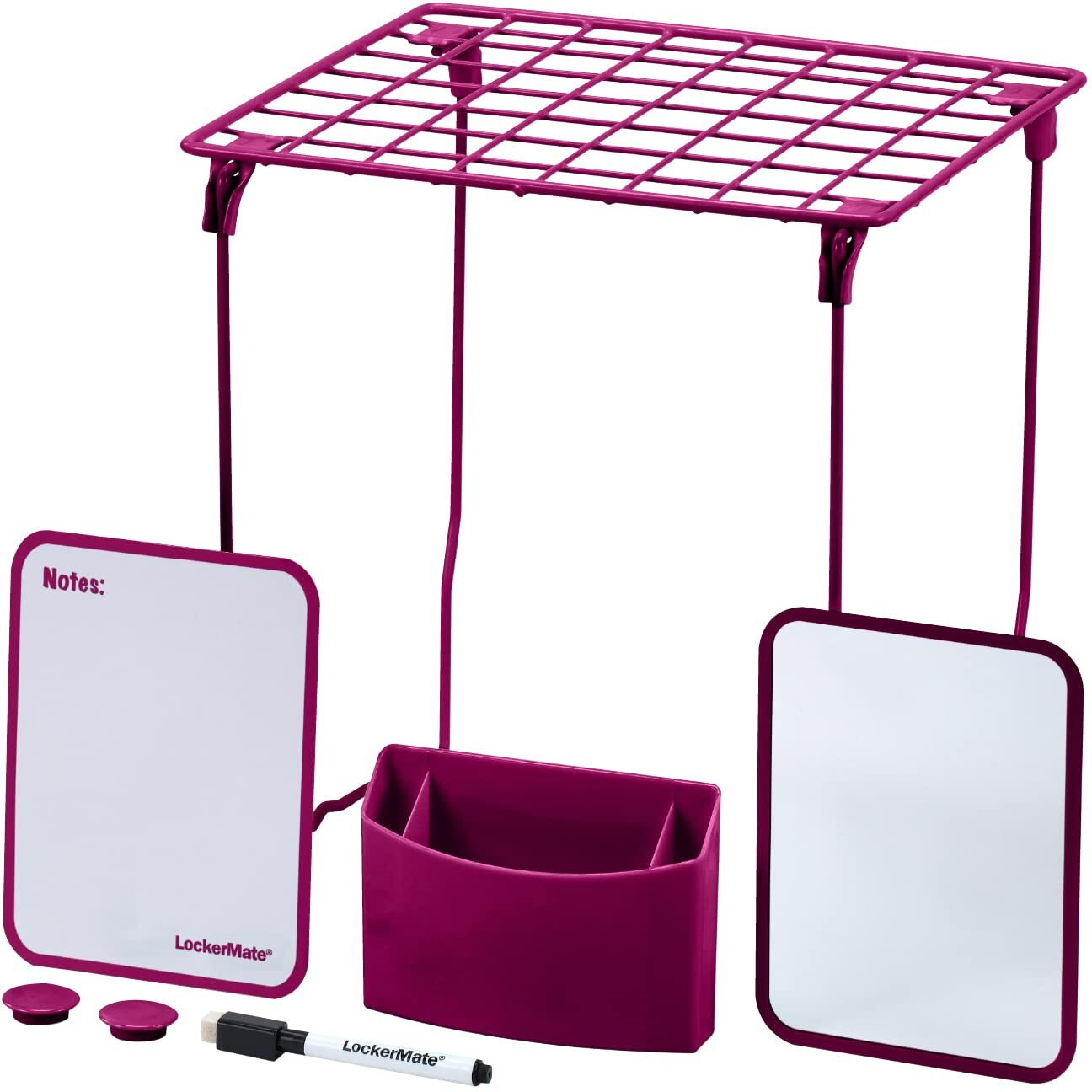 Lockermate 7-Piece Locker Organizer Kit  Includes Locker Shelf  Mirror  Whiteboard  Storage Cup & Dry Erase Marker  Pink