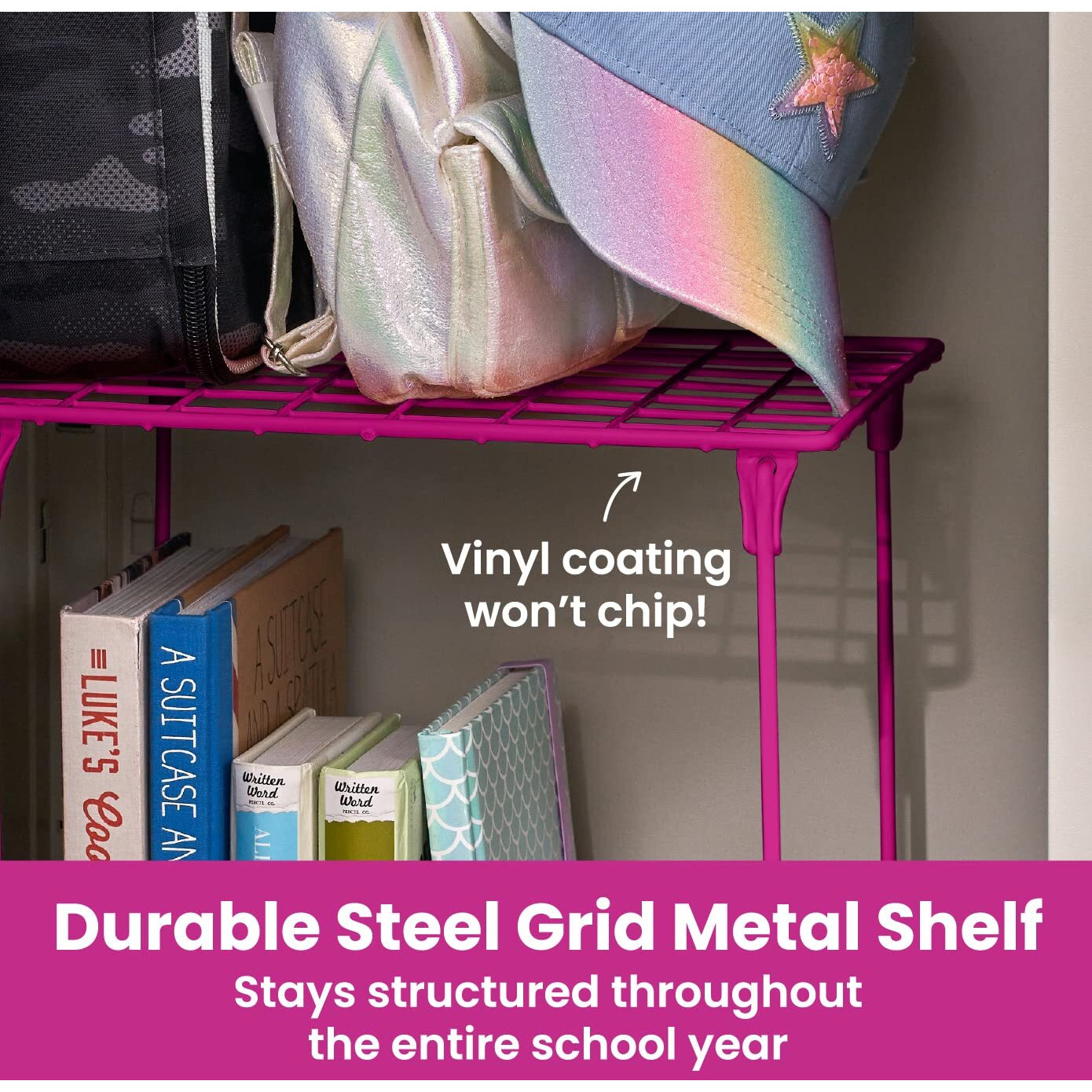 Lockermate 7-Piece Locker Organizer Kit  Includes Locker Shelf  Mirror  Whiteboard  Storage Cup & Dry Erase Marker  Pink