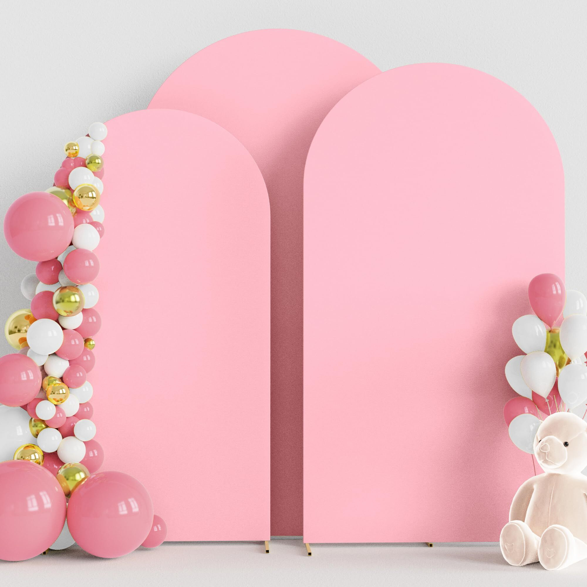 Wokceer Wedding Arch Cover (7.2Ft  6.6Ft  6Ft) Set Of 3 Spandex Fitted Wedding Arch Stand Covers For Round Top Chiara Arch Backdrop Stands Cover For Birthday Party Ceremony Banquet Decor Pink