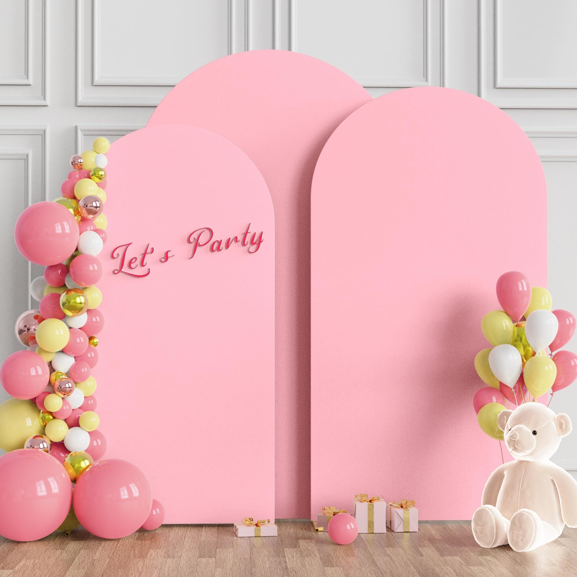 Wokceer Wedding Arch Cover (7.2Ft  6.6Ft  6Ft) Set Of 3 Spandex Fitted Wedding Arch Stand Covers For Round Top Chiara Arch Backdrop Stands Cover For Birthday Party Ceremony Banquet Decor Pink