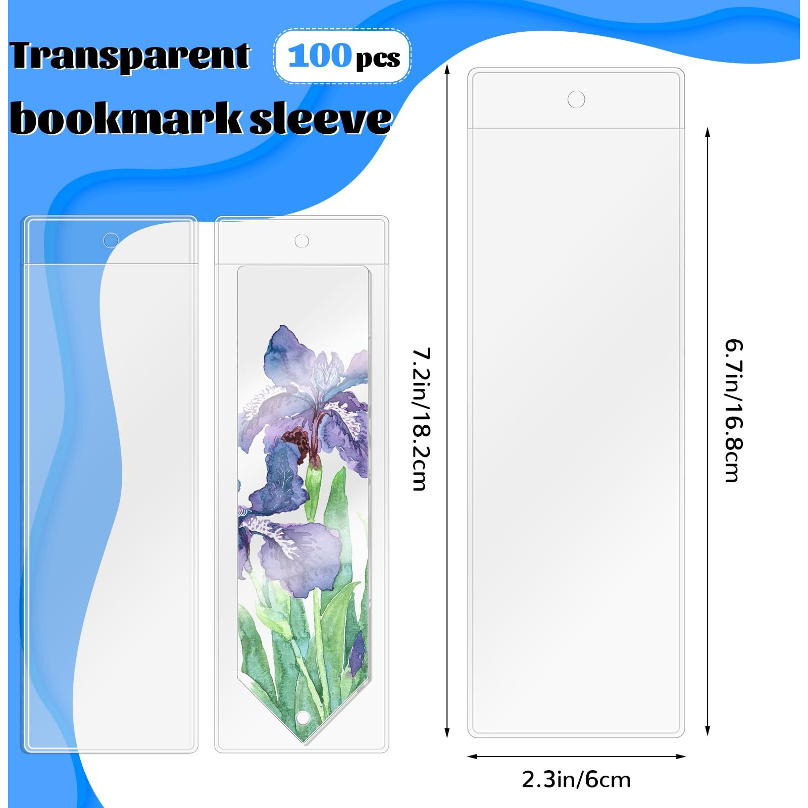 Wpxmer 100 Pcs Clear Bookmark Sleeves  Blank Bookmark Holder Sleeves For School And Office Use  6.7 X 2.3 Inches