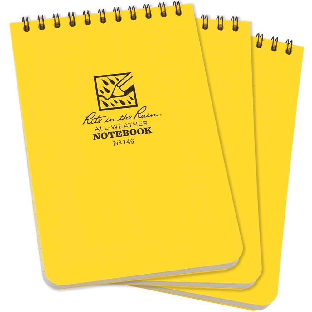 Rite In The Rain Weatherproof Top Spiral Notepad  Yellow Cover  Universal Pattern  3 Pack (No. 146-3)  6 X 4 X 0.375