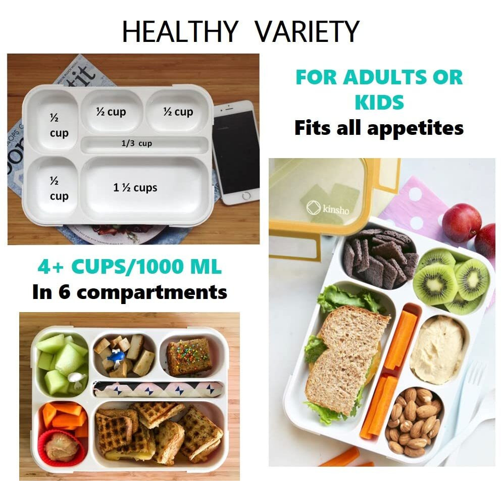 6 Compartment Lunch Boxes. Bento Box Lunchbox Snack Containers For Kids  Boys Girls Adults. School Daycare Meal Planning Portion Control Container. Leakproof Bpa-Free. Set Of 3  Pink Purple Orange