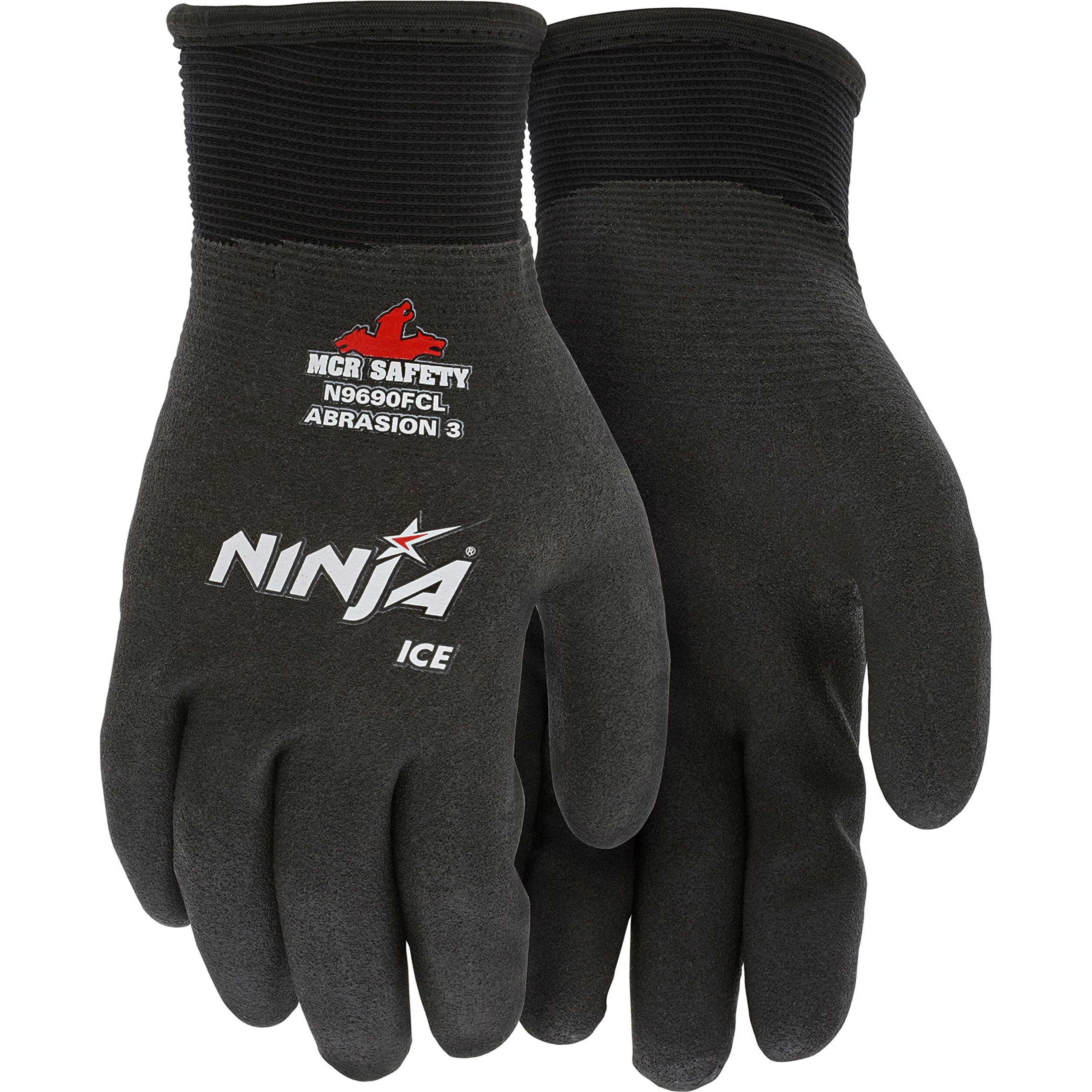 Mcr Safety Gloves N9690Fcl Ninja Ice Insulated Work Gloves 15-Gauge Black Nylon With Acrylic Terry Interior Fully Coated With Hpt  Large  1 Pair