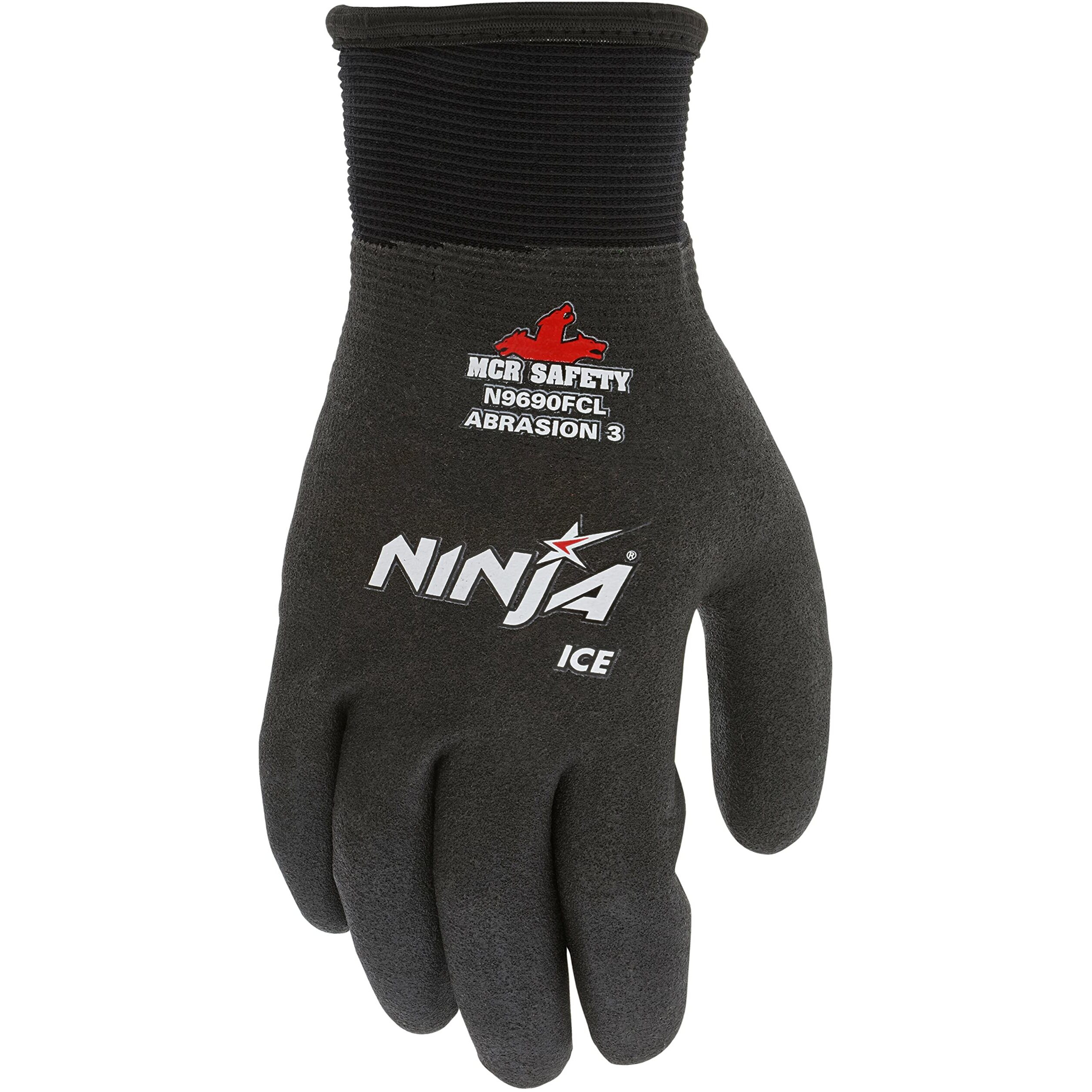 Mcr Safety Gloves N9690Fcl Ninja Ice Insulated Work Gloves 15-Gauge Black Nylon With Acrylic Terry Interior Fully Coated With Hpt  Large  1 Pair