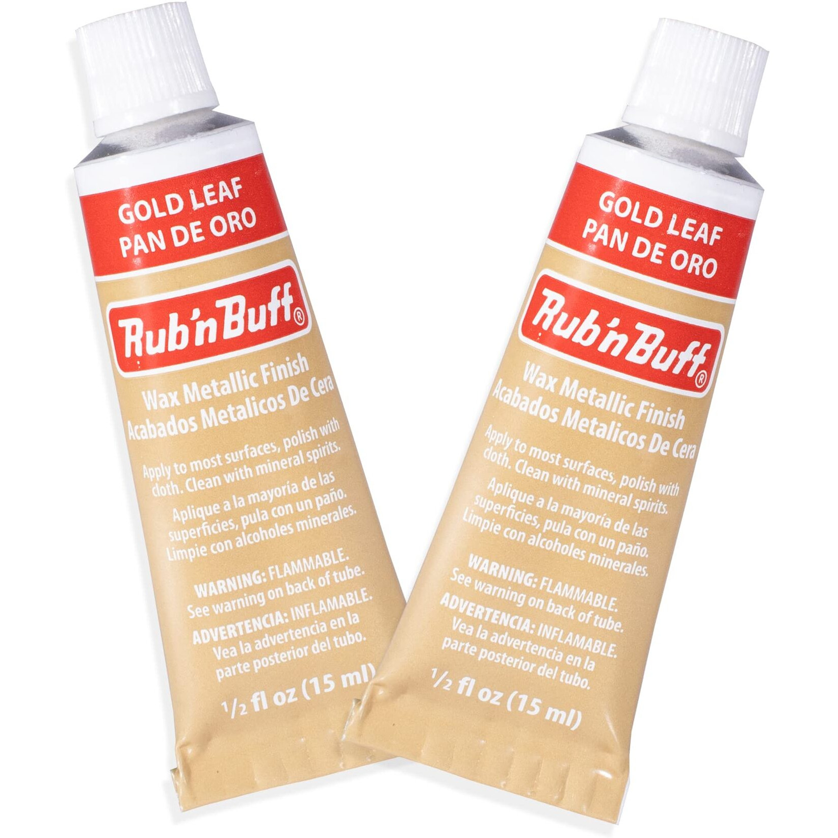 Amaco Rub N Buff Wax Metallic Finish - 2 Rub N Buff Gold Leaf 15Ml Tubes - Versatile Gilding Wax For Finishing Furniture Antiquing And Restoration - Rub And Buff Colors Set Of Two