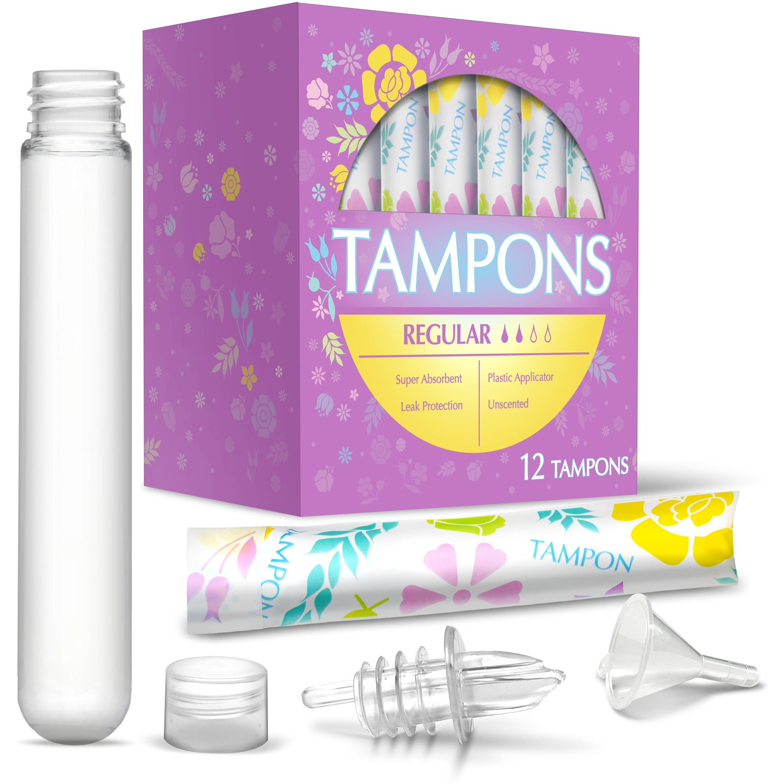 Gopong Tampon Flasks 12 Pack (18 Oz Total) - Hidden Alcohol Travel Flasks For Women - Secret Liquor Containers For Nightclubs  Festivals  Cruises  And Sports Events - Includes Funnel & Spout