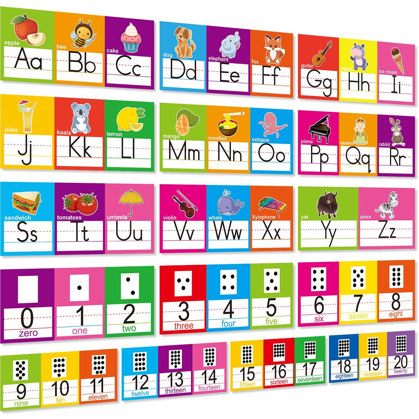 Alphabet Line Bulletin Board Set Abc Number 0-20 Wall Decorations For Pre-School Kindergarten Elementary Classroom Nursery Homeschool(Large  16 Pcs)