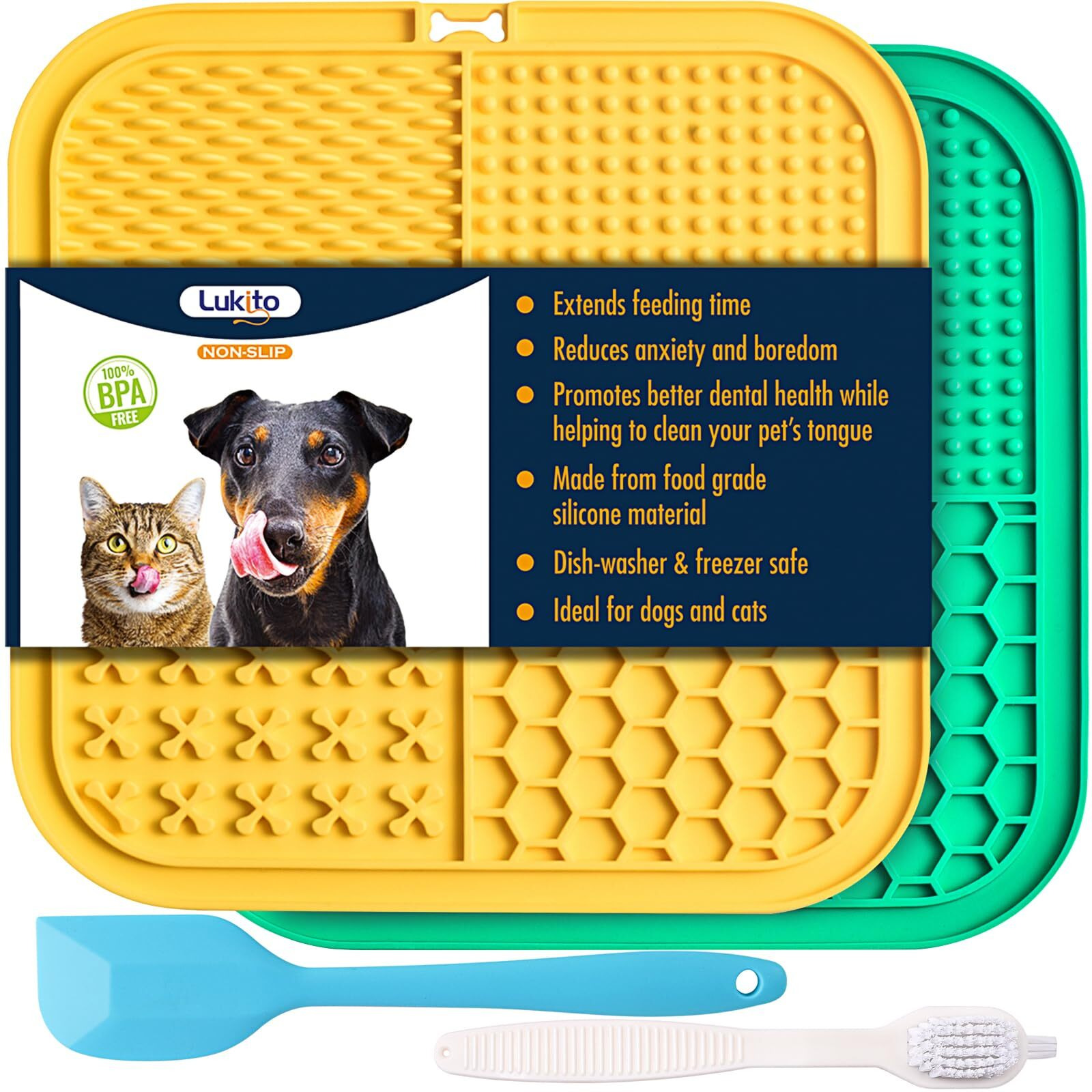 Lukito Premium Silicone Licking Mat For Dogs & Cats  77 Suction Cups  Slow Feeder  Boredom Reducer  Anxiety Relief  Dishwasher Safe  Food Grade