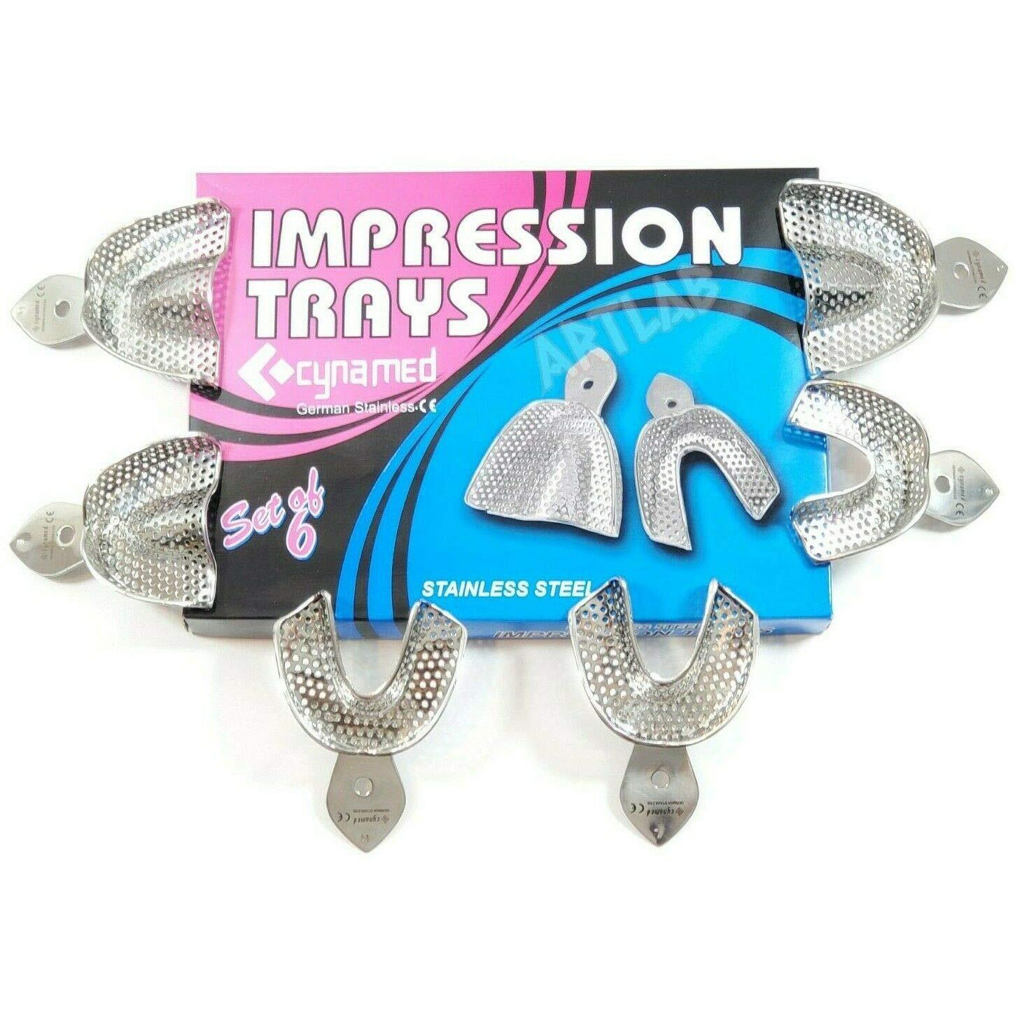 Premium German Dental Autoclavable Metal Impression Trays Stainless Steel Upper Lower Dental Perforated Impression Trays Set Of 6 Cyanemed