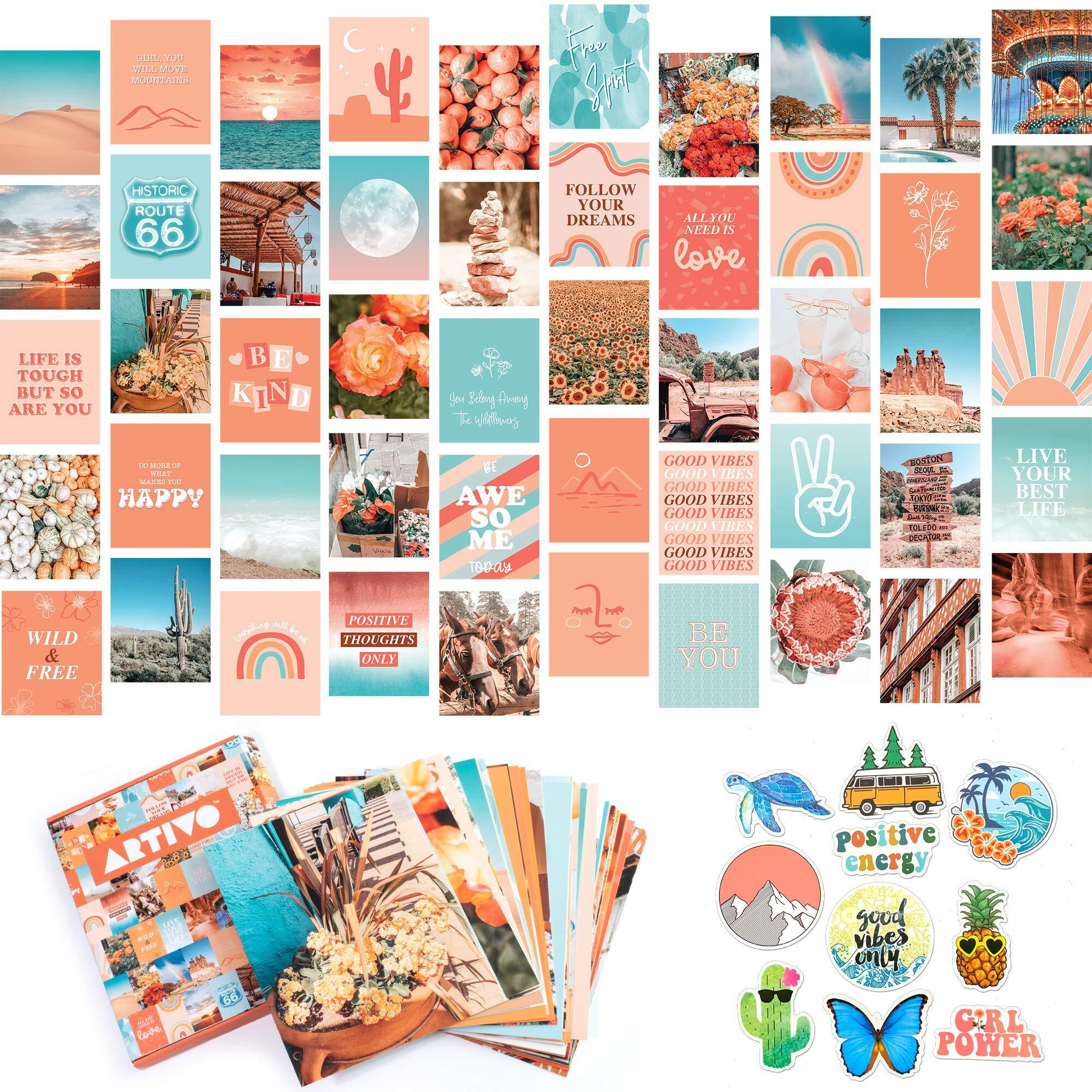 Peach Aesthetic Wall Collage Kit  Room Decor For Teen Girls  Peachy Teal Wall Art Print  Dorm Photo Collection  Boho Posters For Room Aesthetic (Peach)