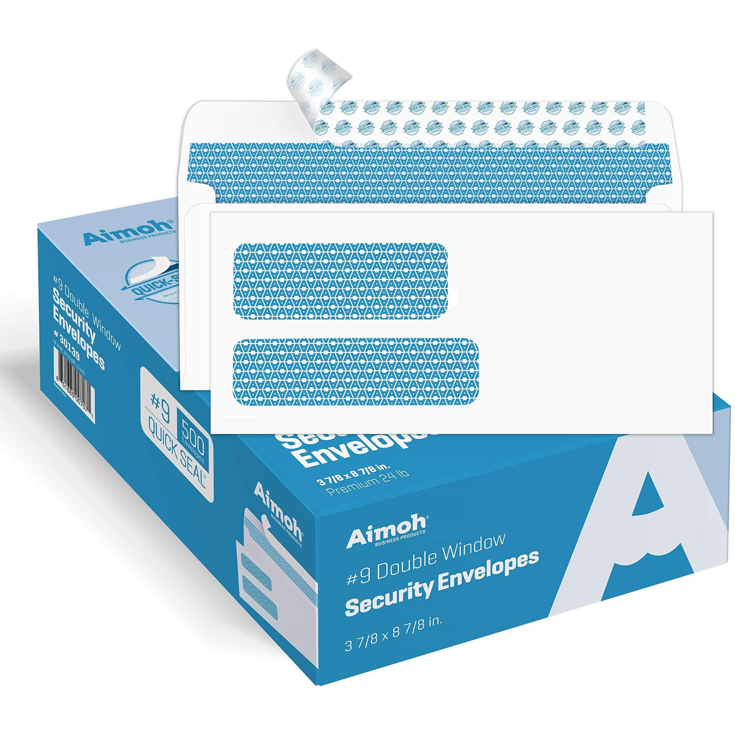 5009 Double Window Self Seal Security Envelopes - For Invoices  Statements & Documents  Security Tinted - Size 3-7/8 X 8-7/8-24 Lb - 500 Count (30139)