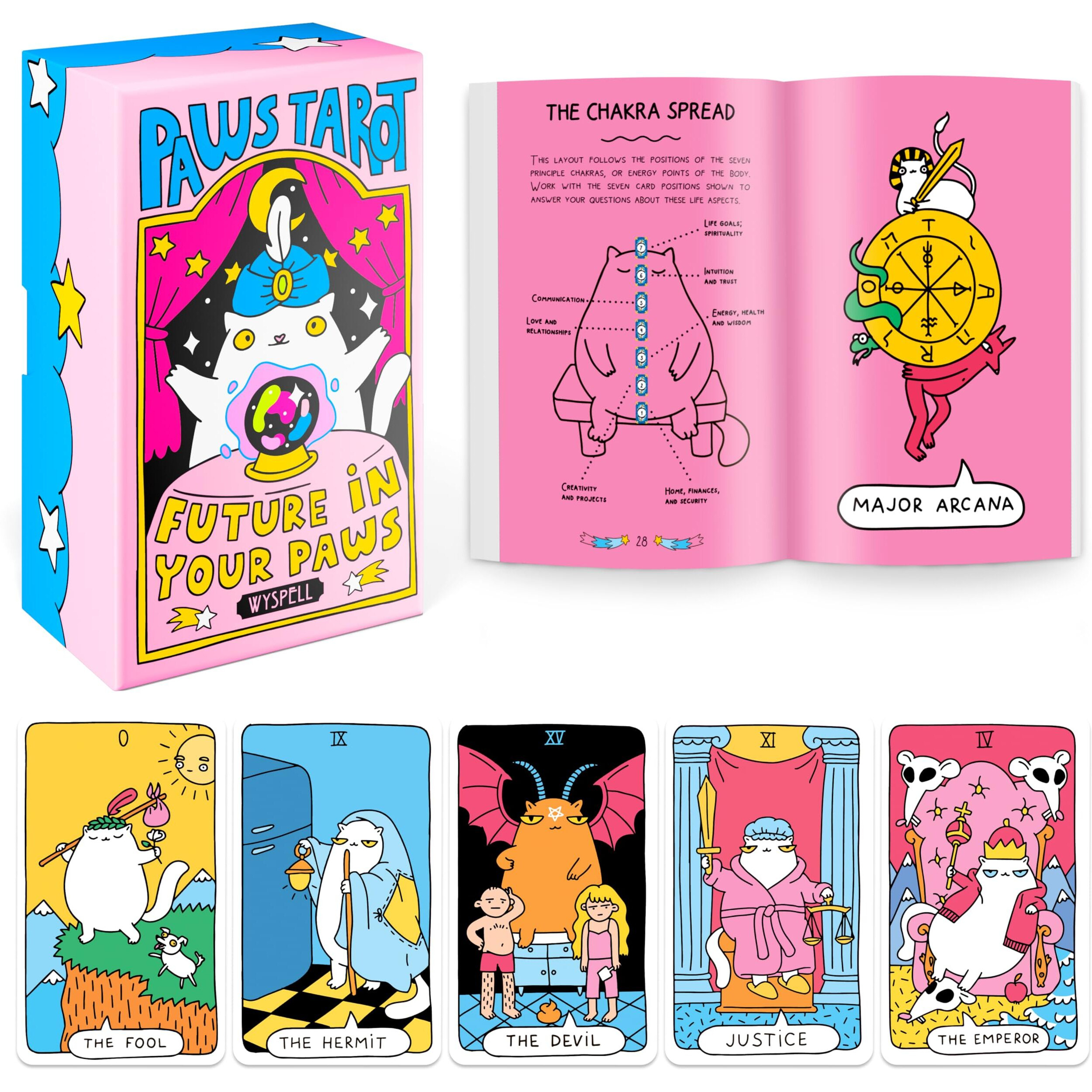 Wyspell Cat Tarot Cards A 78-Card Cat Tarot Deck With Guidebook - Unique Tarot Cards For Cat Lovers And Tarot Enthusiasts - Cute Tarot Cards For Beginners Tarot Deck