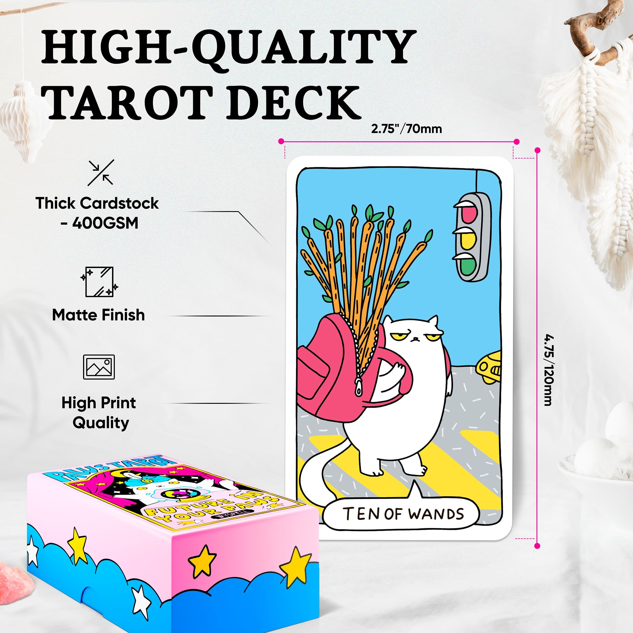 Wyspell Cat Tarot Cards A 78-Card Cat Tarot Deck With Guidebook - Unique Tarot Cards For Cat Lovers And Tarot Enthusiasts - Cute Tarot Cards For Beginners Tarot Deck