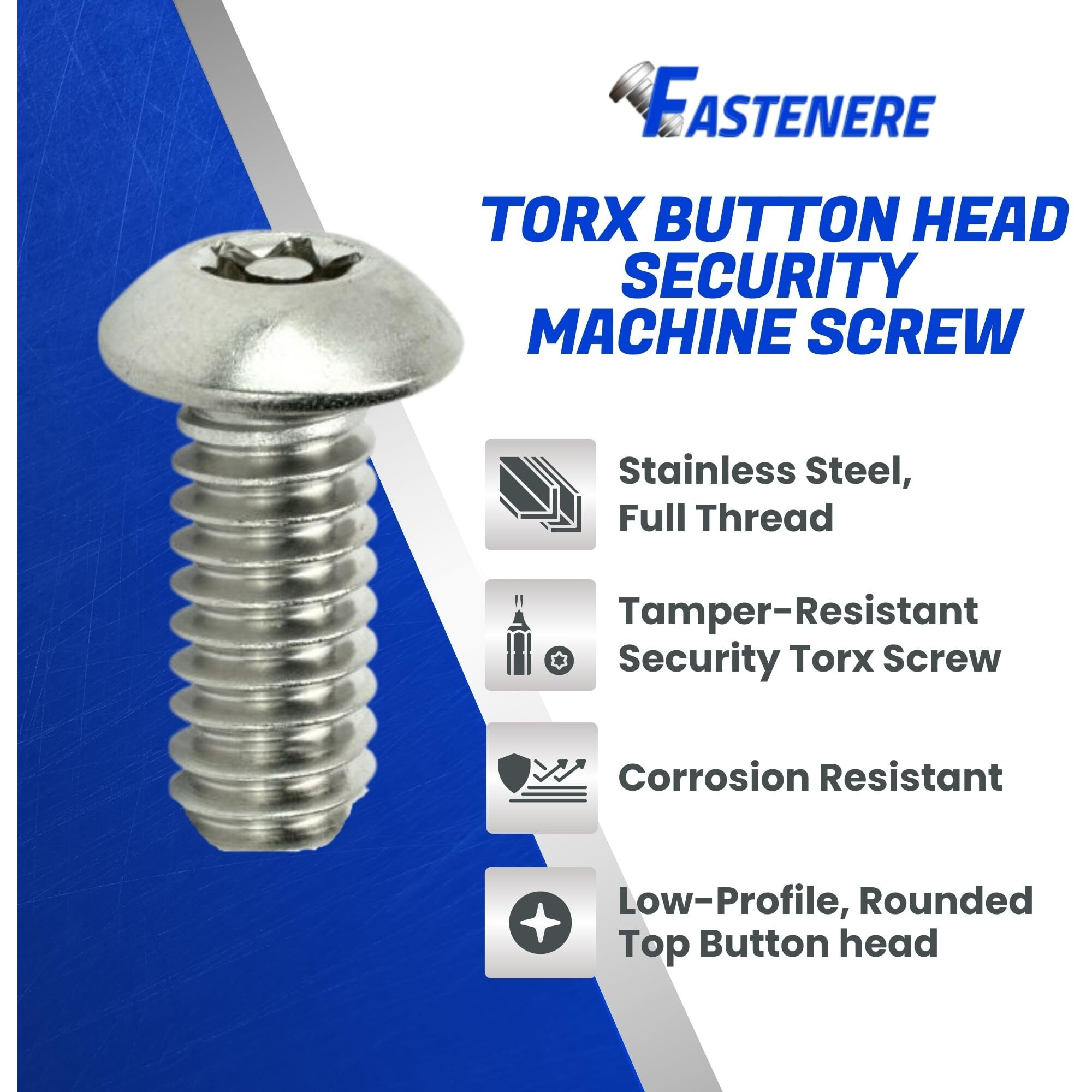 Fastenere Torx Security Machine Screws - 8-32 X 1/4"" (25-Pack) Stainless Steel  Tamper-Resistant  Button Head Screws  Bolt Screw For Higher Level Of Safety & Theft Prevention