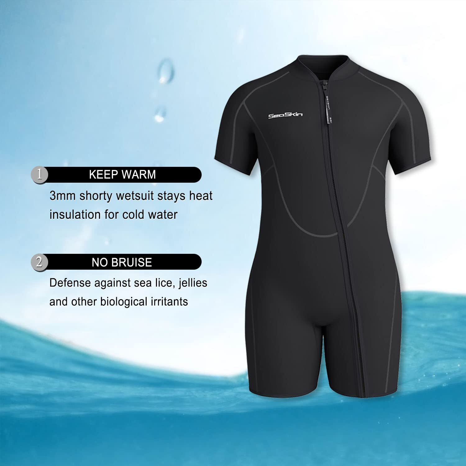 Seaskin Plus Size 3Mm Shorty Wetsuit For Mens And Womens