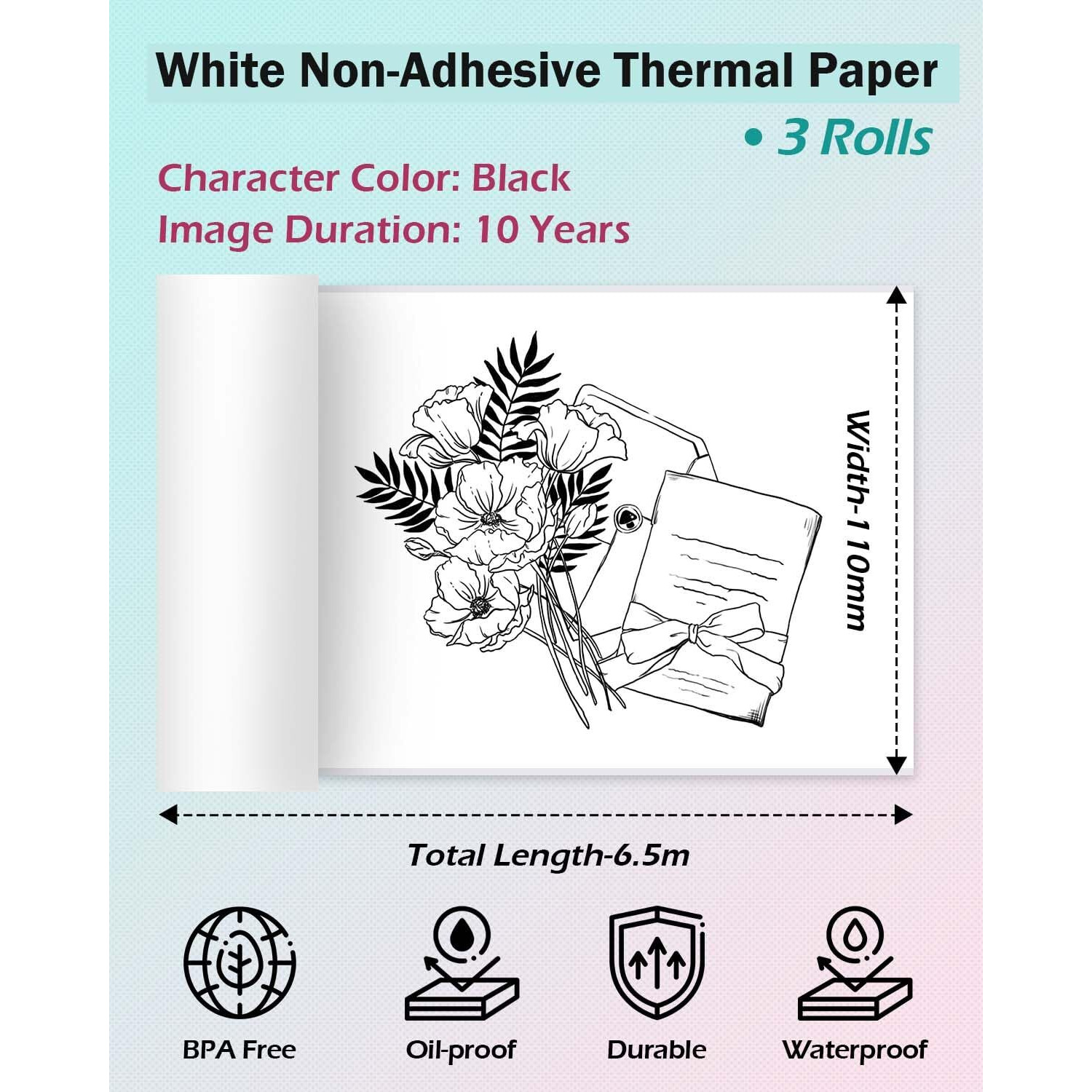Phomemo Non-Adhesive 110Mm Width Thermal Paper Printer Paper  Compatible With Phomemo M04S/M04As Portable Thermal Printer  Black On White  3 Rolls  Suitable For Notes  List  Photo