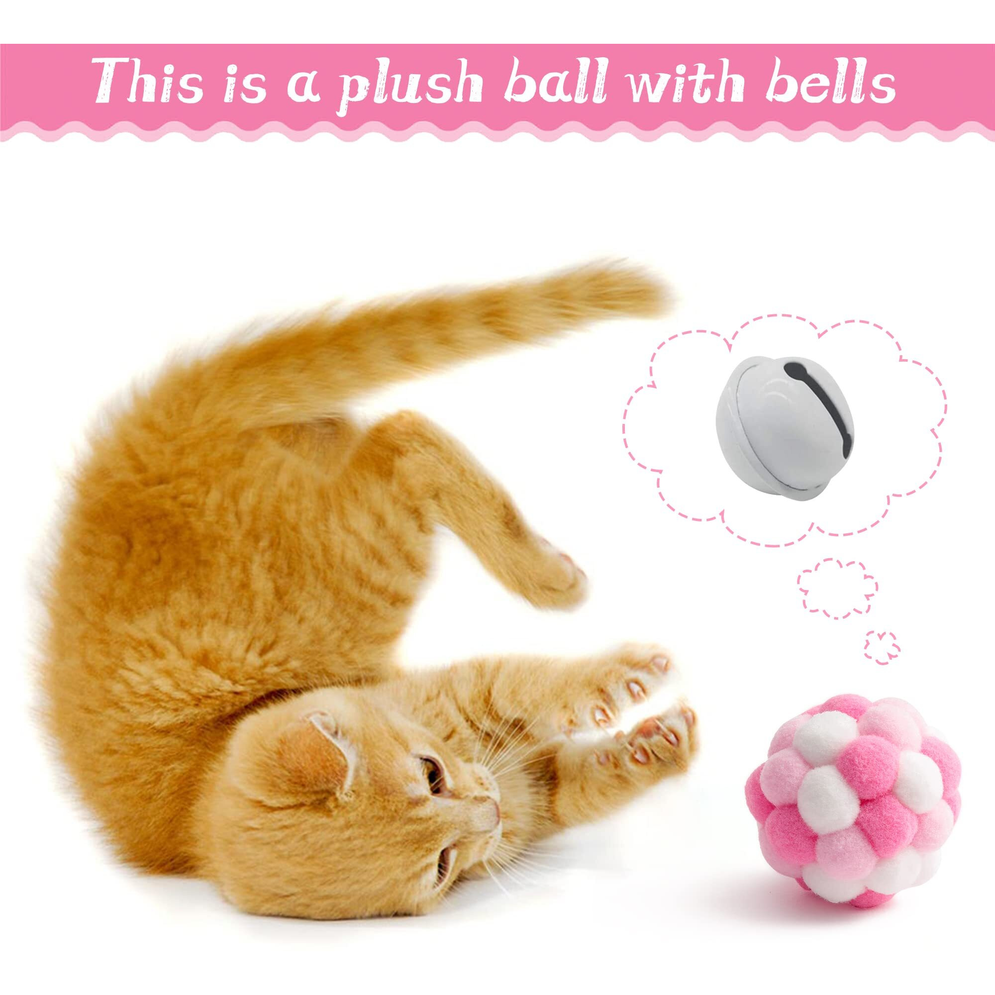 Mallmall6 10Pcs Cat Toy Set Interactive Cat Toys Pack Including Feather Teaser Wand Cat Springs Mice Crinkle Balls And Pet Bell Balls  Puzzle Toys For Indoor Cats Gift (Pink)